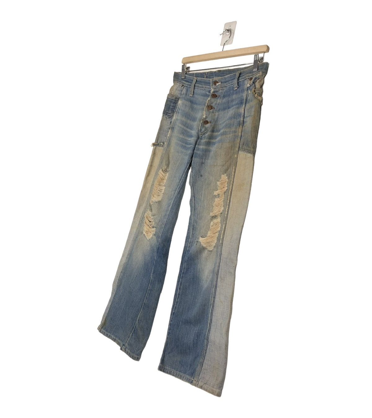 Japanese Brand 🔥VINTAGE BOWCUT FLARE DENIM PATCHWORK DESIGN ISSEY MIYAKE Size US 30 / EU 46 - 2 Thumbnail