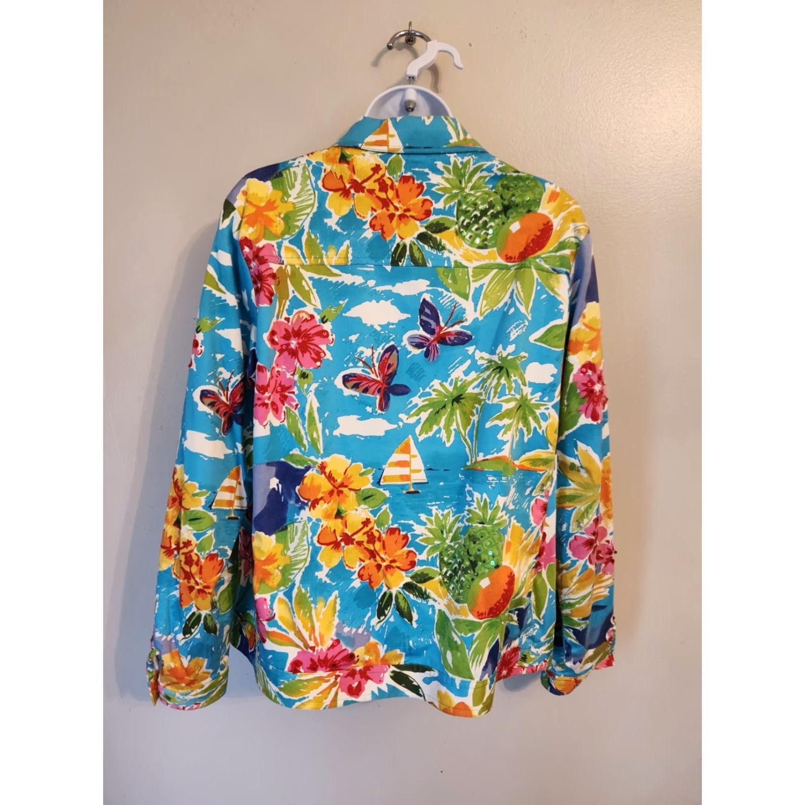 Laura Ashley Laura Ashley Jacket Womens Medium Multi-Color Tropical Floral Sequin All Seasons Casual Button Long Sleeve Regular Fit Cotton Blend Size M / US 6-8 / IT 42-44 - 6 Thumbnail