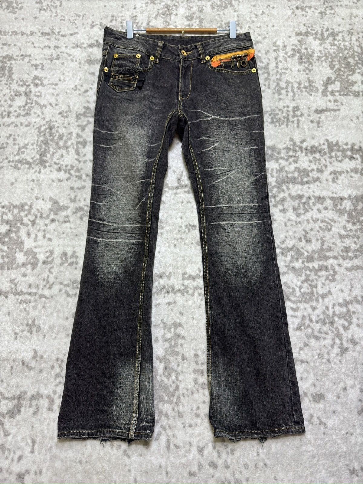 semanticdesign Vintage Semantic Design Flare Washed Denim Zipper Jeans Size US 32 / EU 48 - 2 Thumbnail