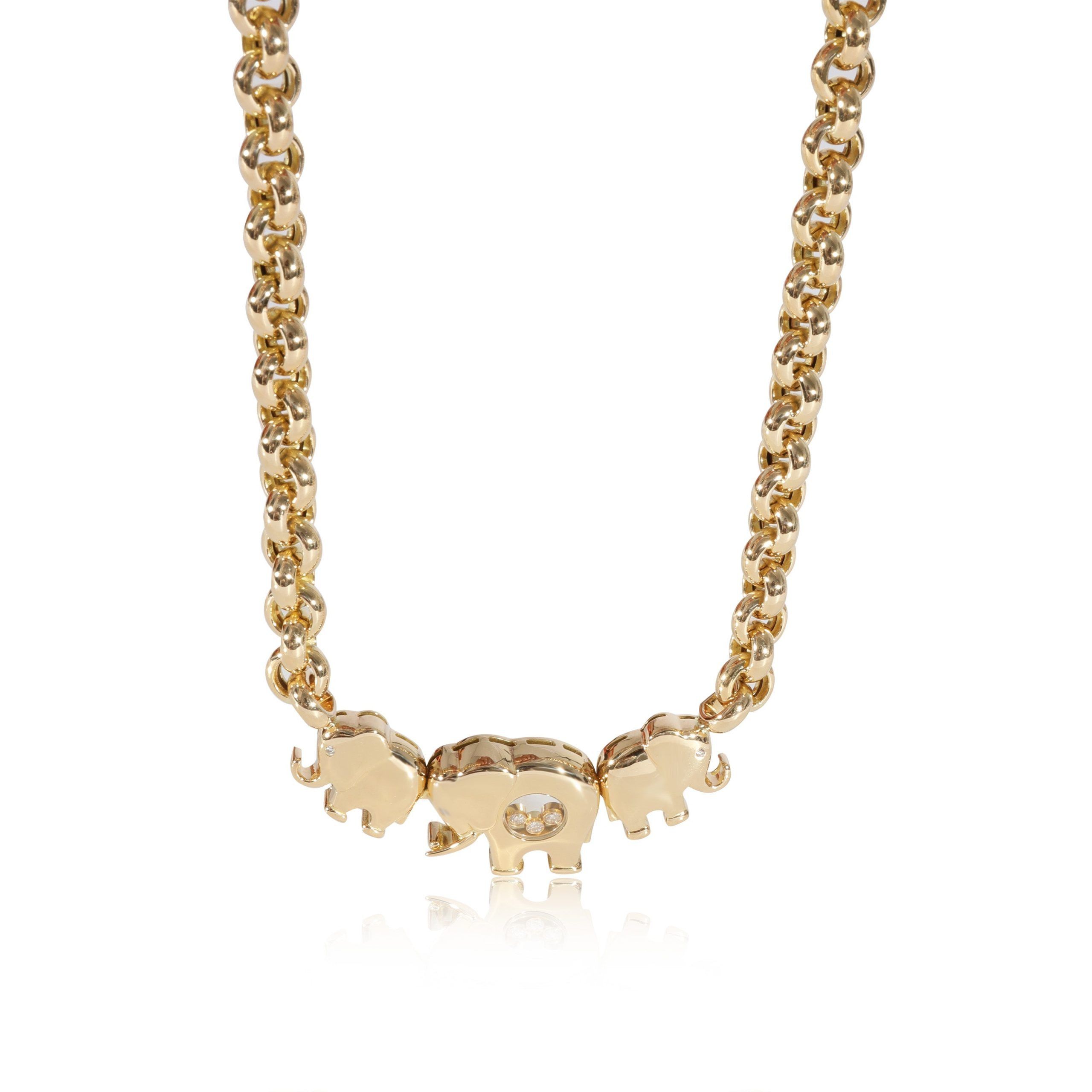image of Chopard Happy Diamond Elephant Necklace In 18K Yellow Gold 0.18 Ctw, Women's