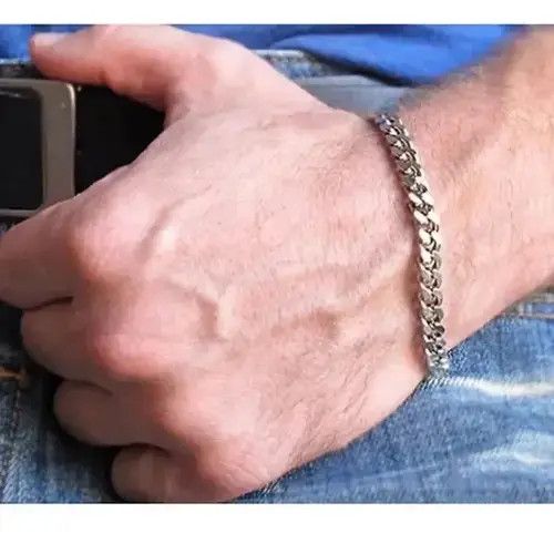 Jewelry Wide Curb Cuban Link Chain Bracelet in Silver, Men's