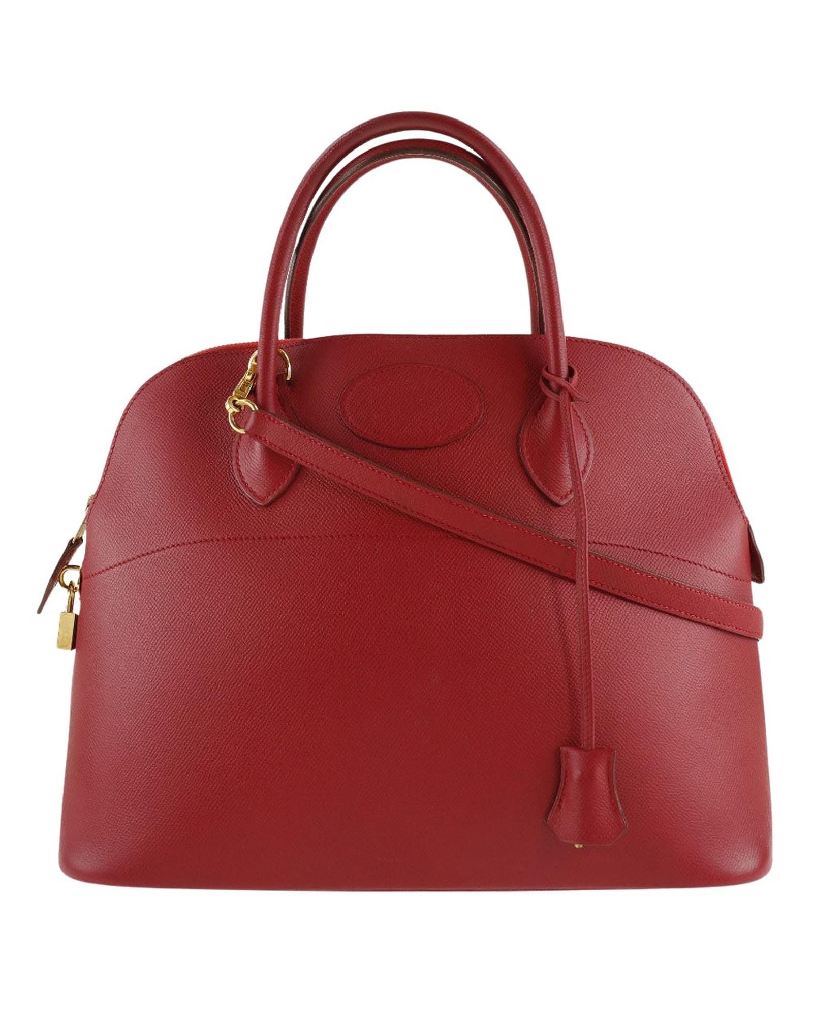 image of Luxury Red Leather Hermes Bolide Handbag, Women's