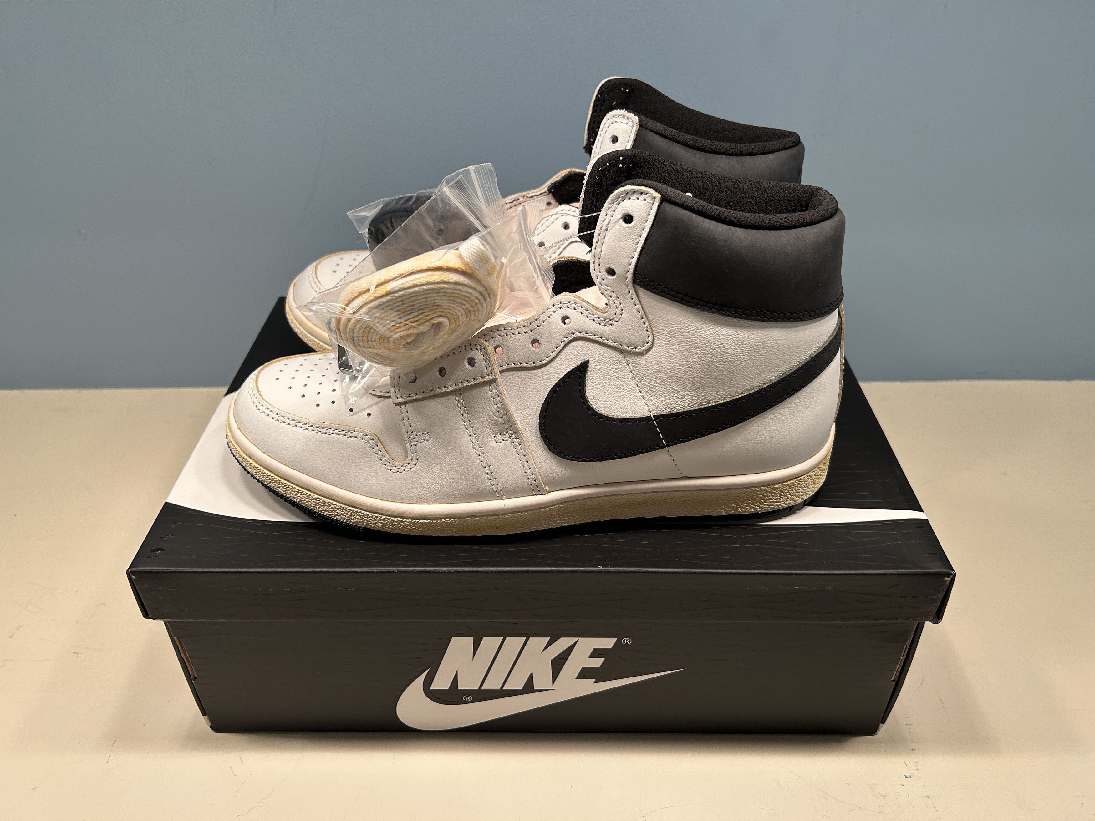 image of Nike Jordan Air Ship Pe Sp A Ma Maniére White Black Shoes in Black/White, Men's (Size 9)