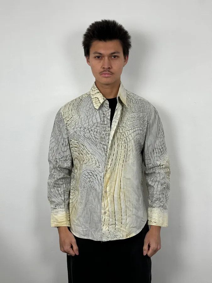 Just Cavalli SS2002 Cavalli Beige Crocodile Effect Abstract Shirt Size US S / EU 44-46 / 1 - 2 Thumbnail