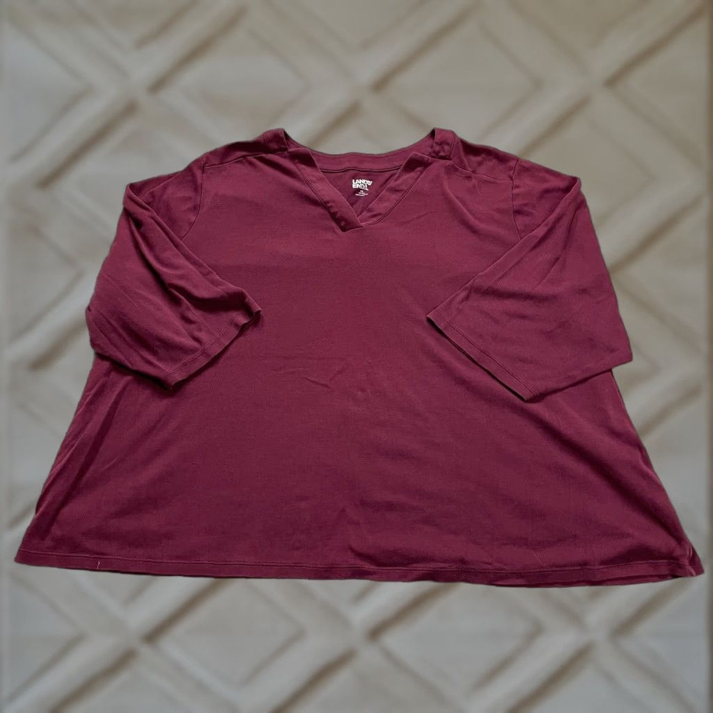 Lands' End Lands' End Womens T-Shirt 3XL Casual V-Neck Short Sleeve Cotton Modal Spandex Red Size XXL / US 16-18 / IT 52-54 - 1 Thumbnail