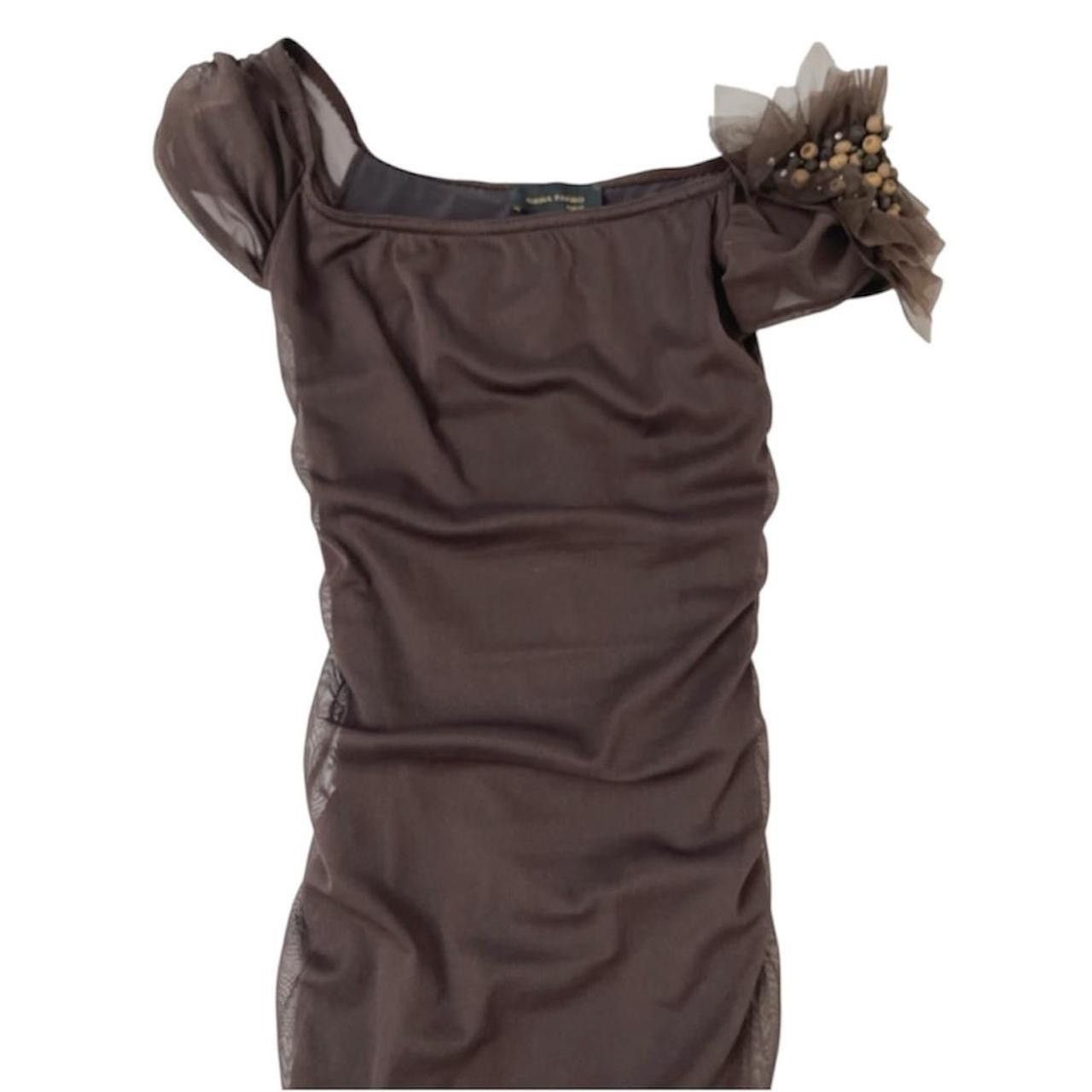 Designer Orna Farho Paris Brown Ruched Bodycon Dress Size M / US 6-8 / IT 42-44 - 3 Thumbnail