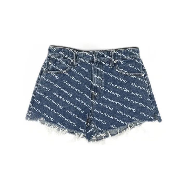 Alexander Wang Alexander Wang Logo Print Distressed Denim Shorts - Size 26" / US 2 / IT 38 - 2 Thumbnail