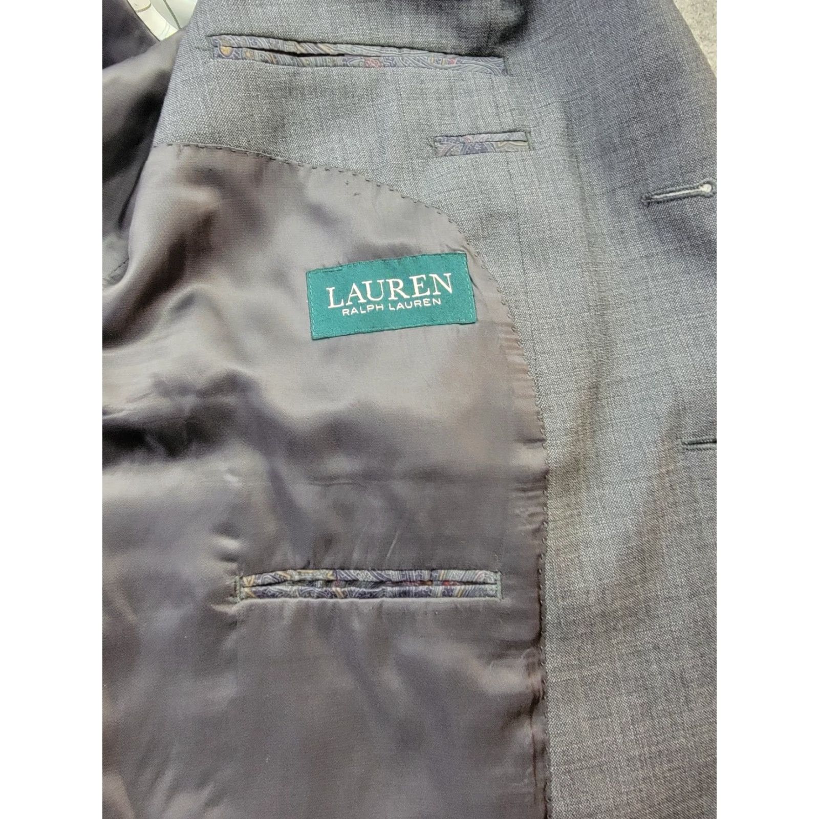 Ralph Lauren Lauren Ralph Lauren Suit Jacket Mens 44S Gray Wool Single-Breasted Notch Lapel 3-Button Vented Size 44R - 5 Thumbnail