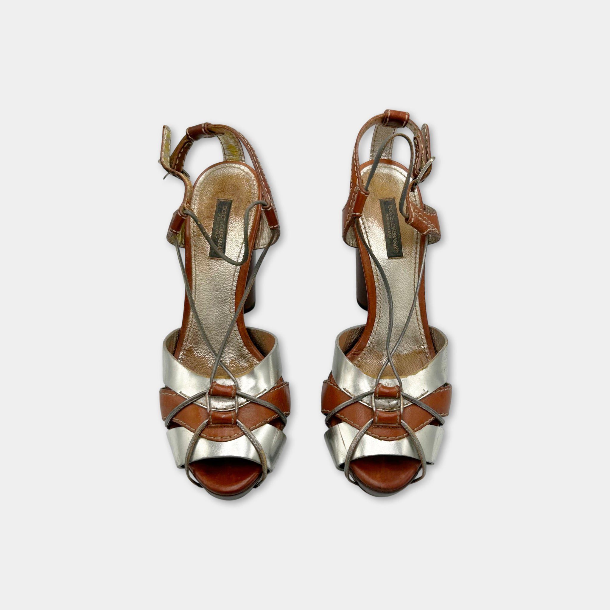 Dolce & Gabbana Dolce & Gabbana SS03 Silver Brown Leather Platform Ankle Str Size US 7 / IT 37 - 2 Thumbnail