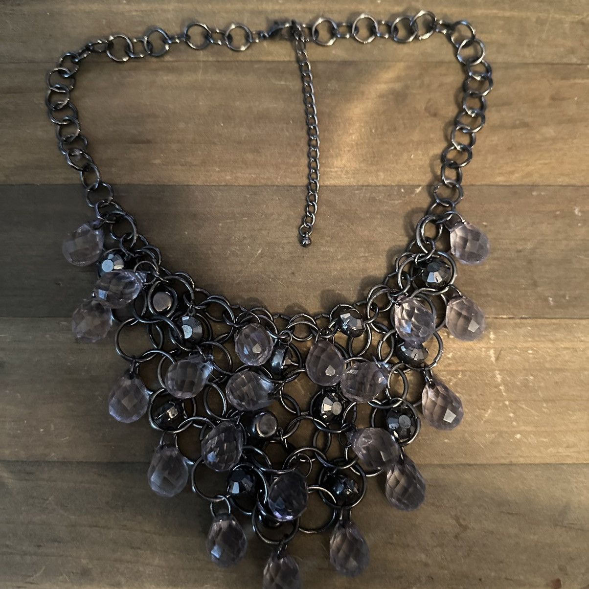 Other Silver tone clear lucite & rhinestone statement bib necklace Size ONE SIZE - 2 Thumbnail