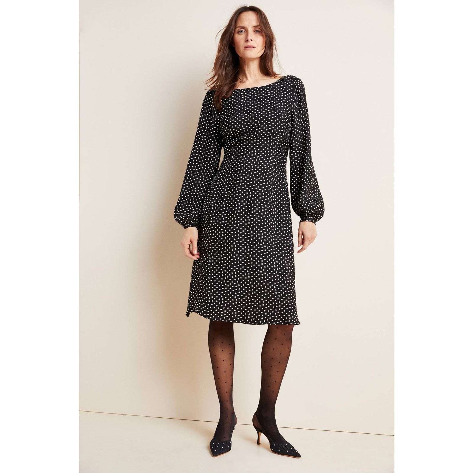Anthropologie Anthropologie Agatha Midi Dress $160 SIZE 2 B&W Polka Dot Size XS / US 0-2 / IT 36-38 - 2 Thumbnail