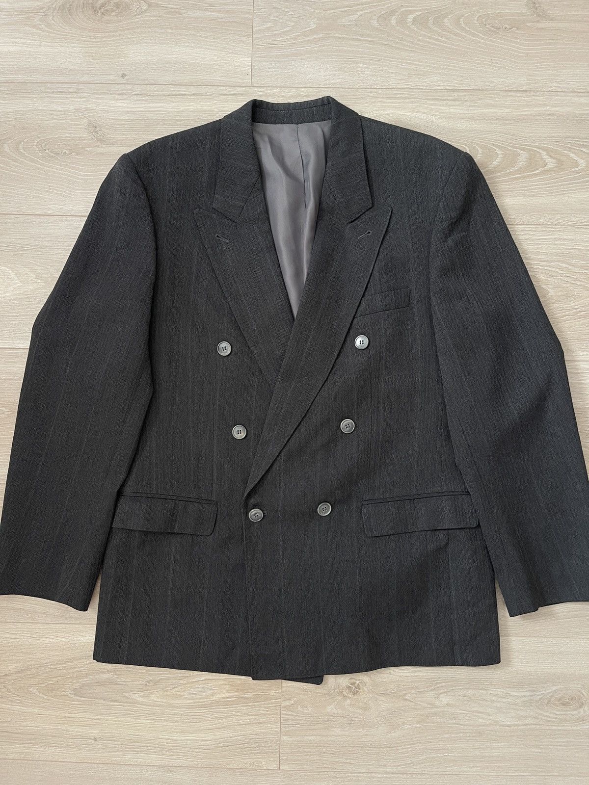 Vintage Double-breasted vintage blazer classic jacket gray wool Size 40R - 9 Thumbnail