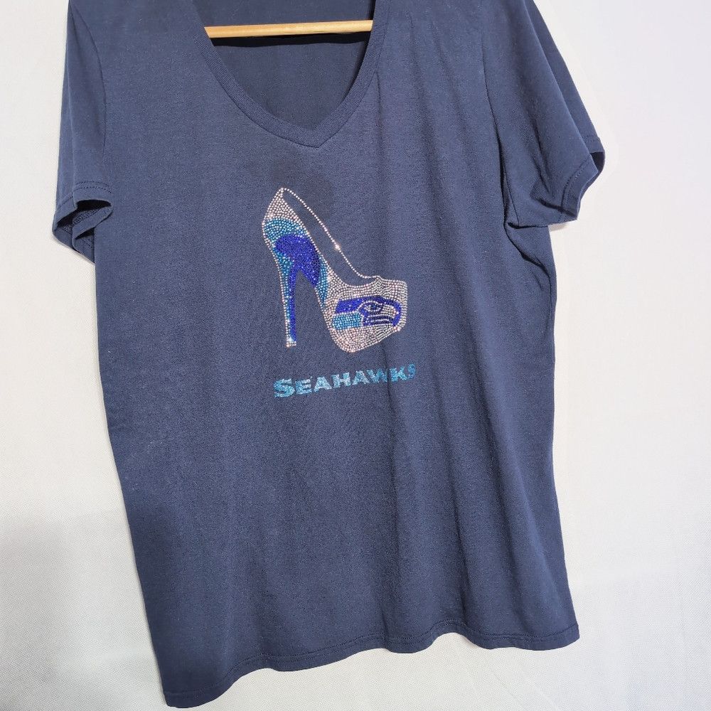 NFL Seahawks Navy T-Shirt Ladies XXL with Rhinestone High Heel Size XXL / US 16-18 / IT 52-54 - 4 Thumbnail