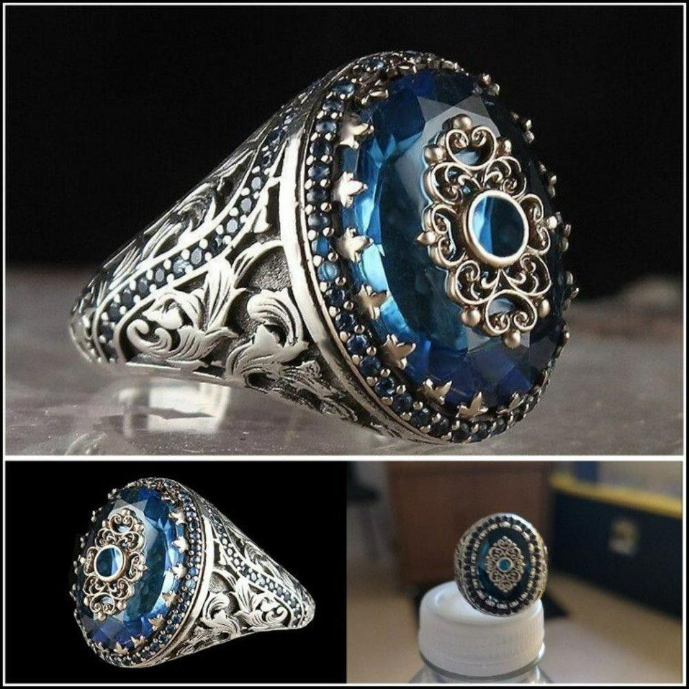 Other Men's Blue Ancient Middle East Arabic Silver Ring - Size 8 Size ONE SIZE - 8 Thumbnail