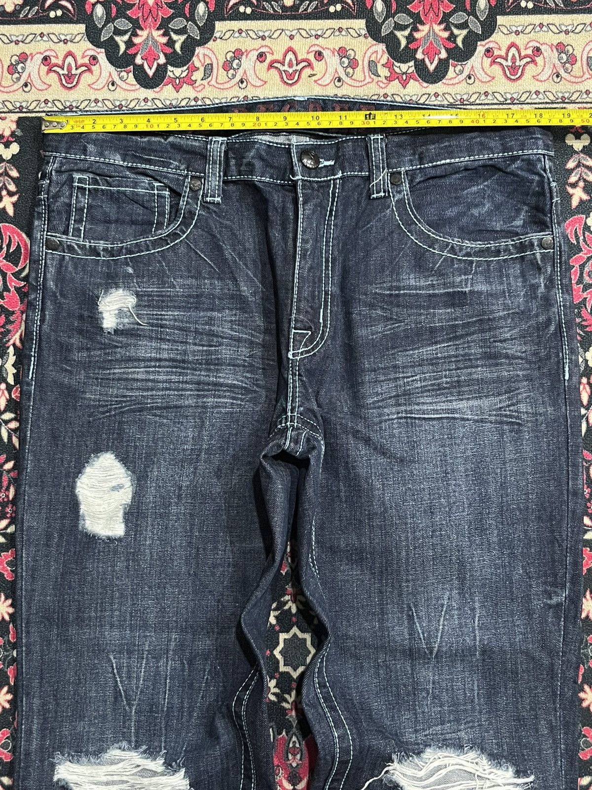 No Faith Studios Vintage Decree Dark Washed Distressed Slim Straight Jeans Size US 36 / EU 52 - 11 Thumbnail