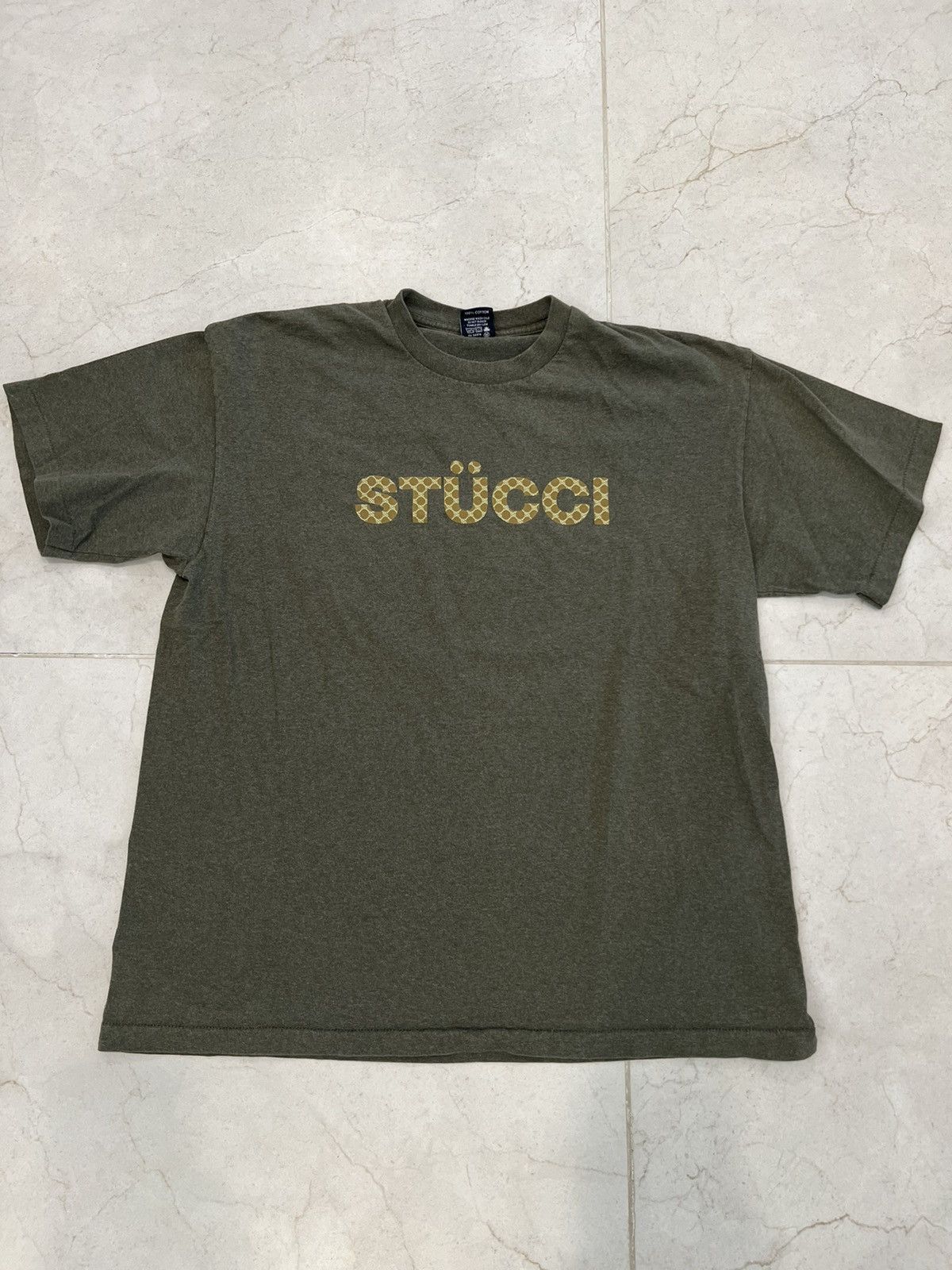 Image of Grail! Vintage Late 90’S Stussy ‘Stucci’ Gucci Tee in Green, Men's (Size XL)