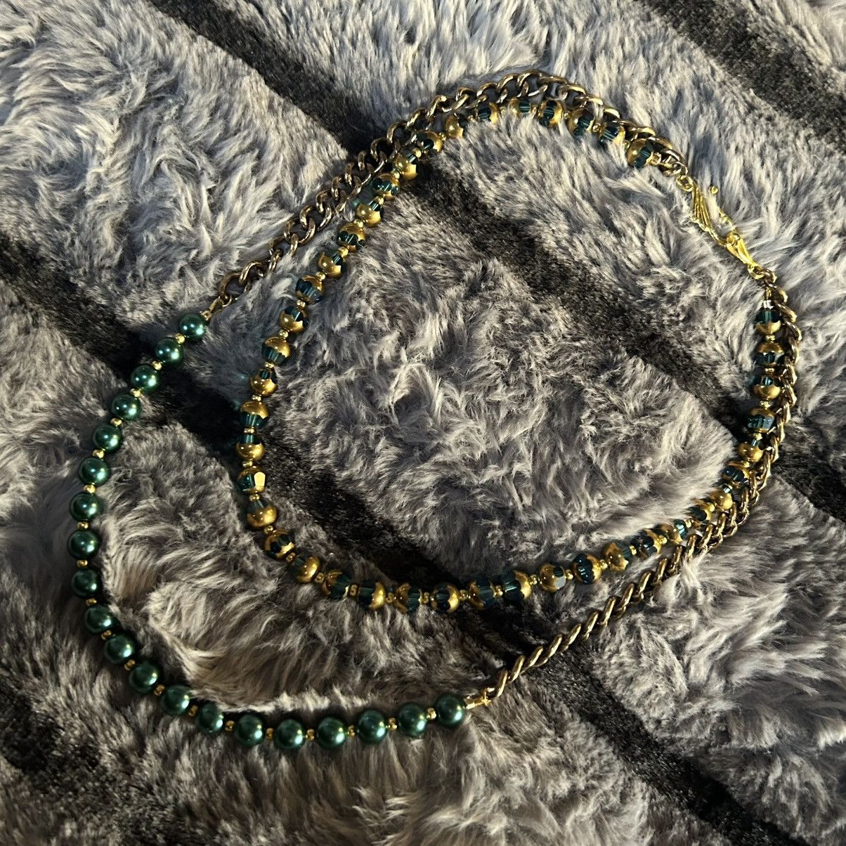 Handmade Handcrafted double strand di-cut glass chain link necklace Size ONE SIZE - 7 Thumbnail