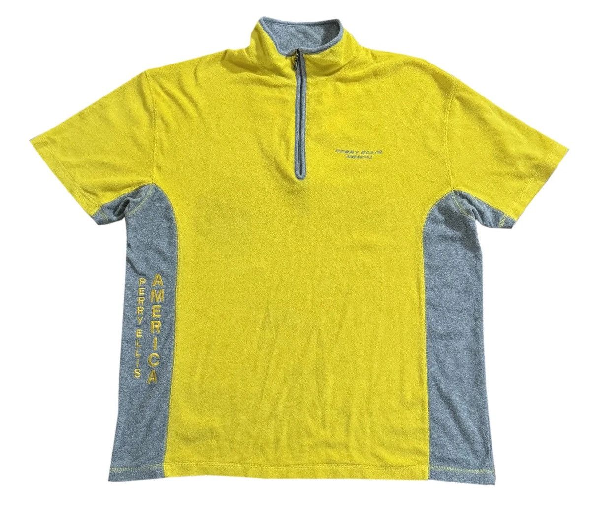 Perry Ellis Vintage Perry Ellis America Yellow / Grey Velour Top XL Size US XL / EU 56 / 4 - 1 Thumbnail