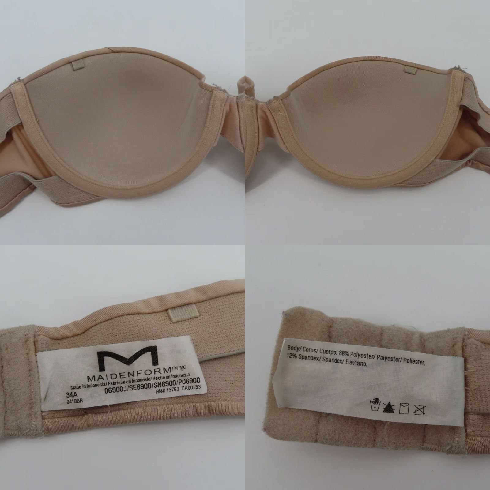 Vintage Maidenform Strapless Push Up Bra 34A 15763 Beige Underwire Padded Women Size ONE SIZE - 8 Thumbnail