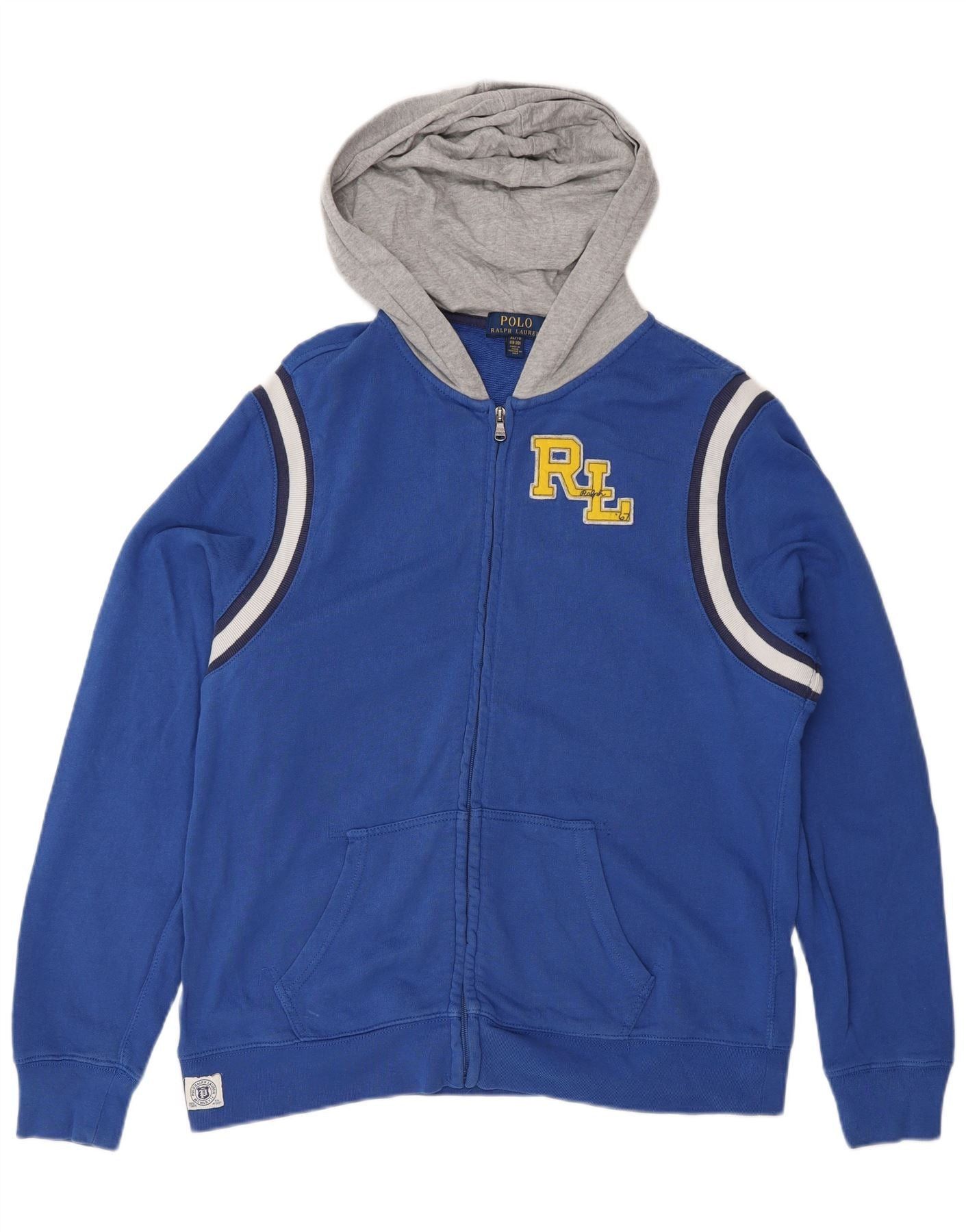Polo Ralph Lauren Boys Zip Hoodie Sweater 15-16 Years XL Blue Colourblock Size L / US 10 / IT 46 - 1 Thumbnail