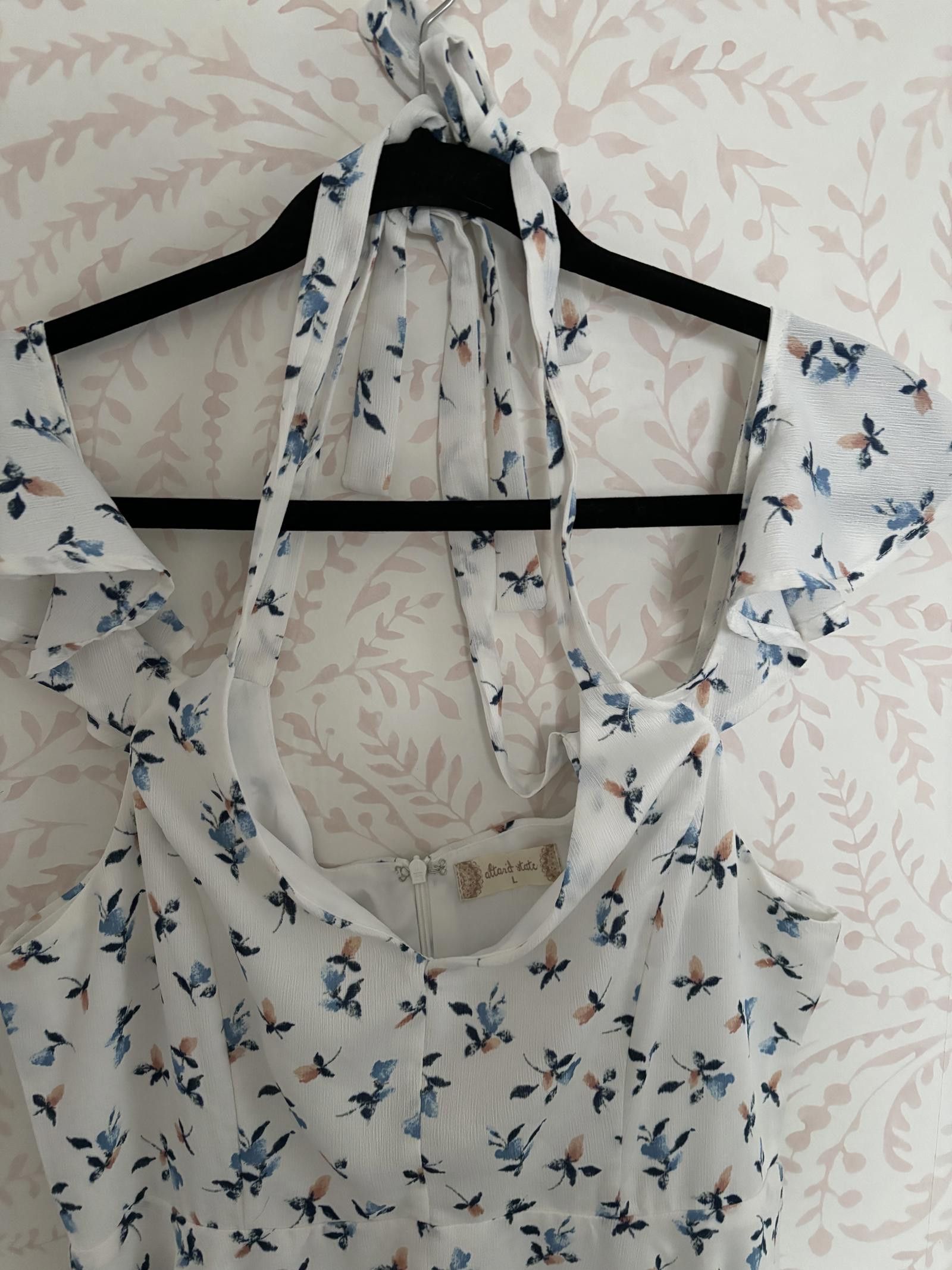 Designer NWOT Altar'd State Lia Floral Halter Dress Ruffed Sleeve LG Size L / US 10 / IT 46 - 4 Thumbnail