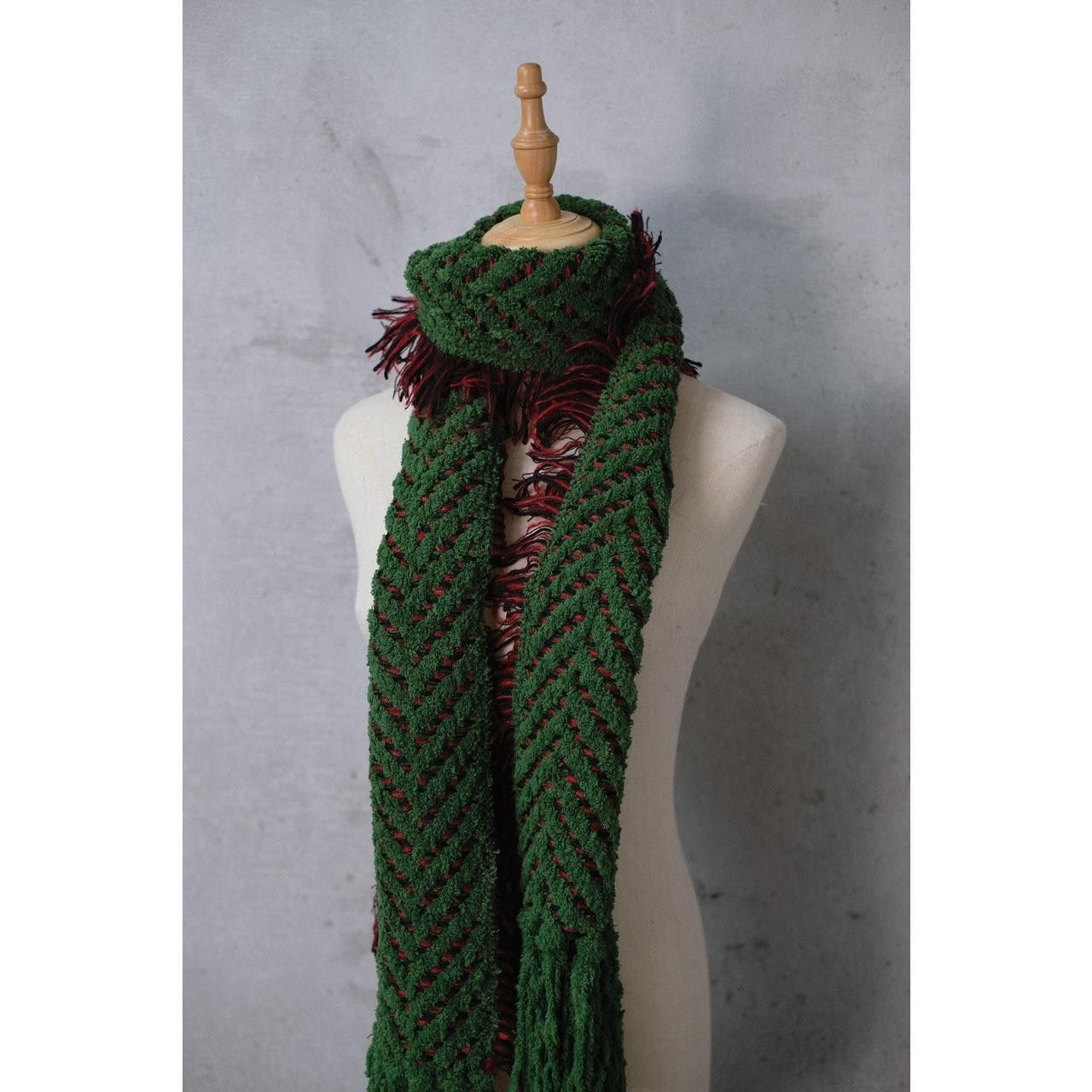 Japanese Brand Rare VTG Fringed Scarf Green OS Size ONE SIZE - 3 Thumbnail