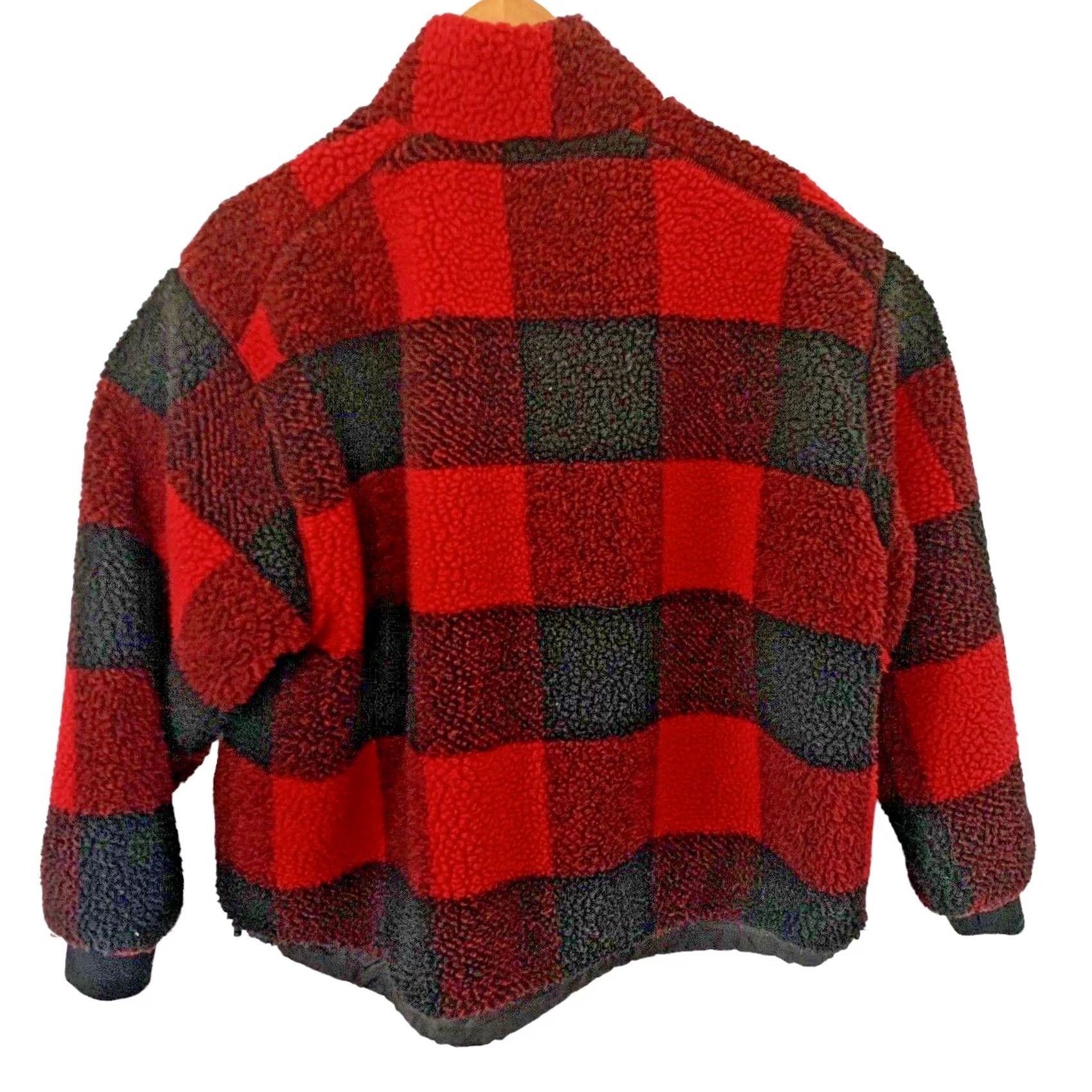 American Eagle Outfitters American Eagle Womens Red Sherpa Fleece Pullover Sweatshirt Relaxed Sz Small Buffalo Plaid Button Size S / US 4 / IT 40 - 5 Thumbnail