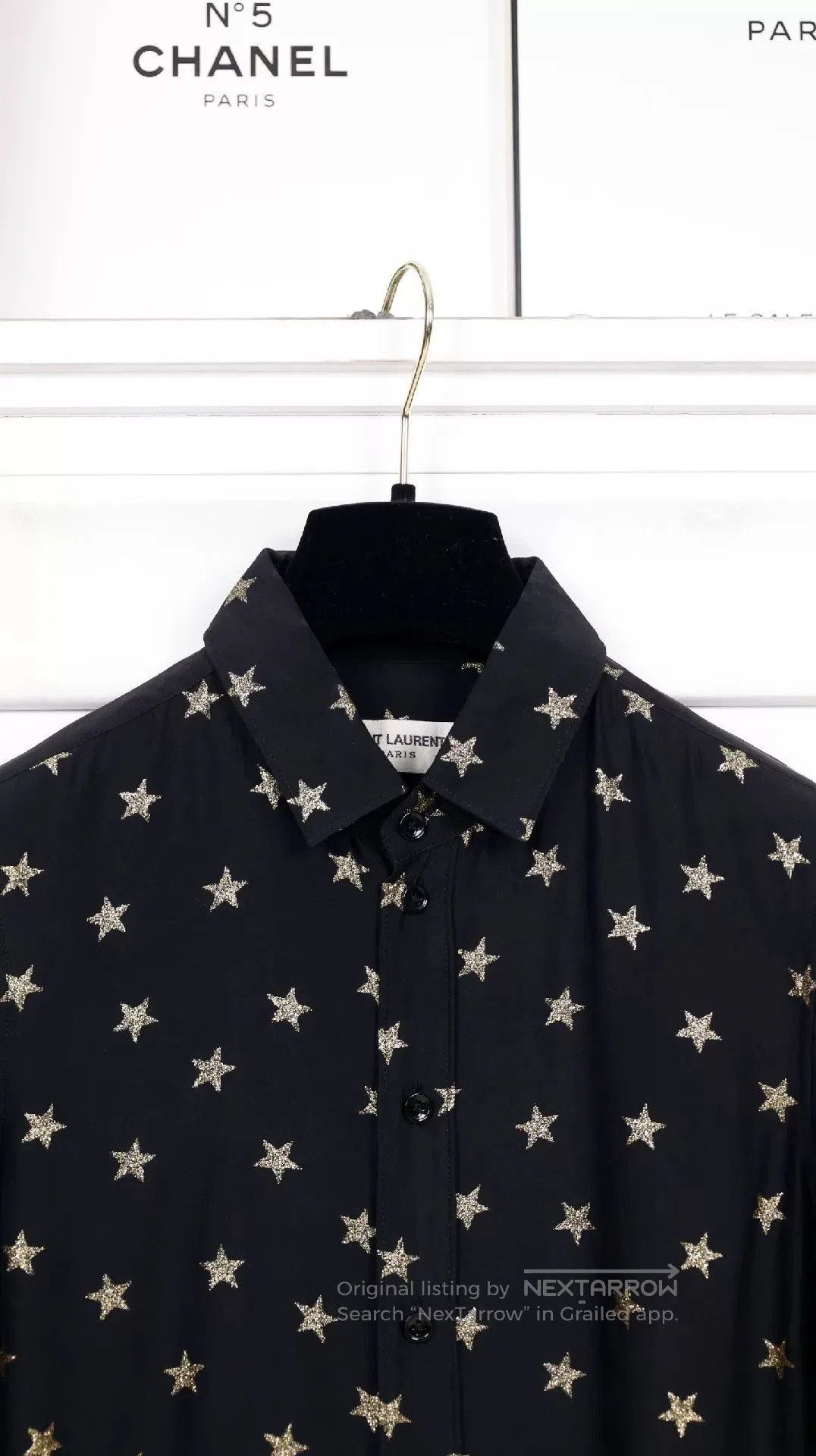 Saint Laurent Paris YSL Black Silk Gold Star Shirt. Size XS / US 0-2 / IT 36-38 - 4 Thumbnail
