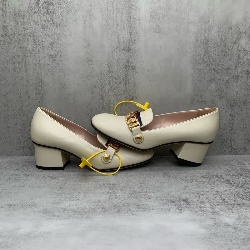 Gucci Gucci Sylvie Beige Leather Chunky Heels -2508 Size US 5 / IT 35 - 2 Thumbnail