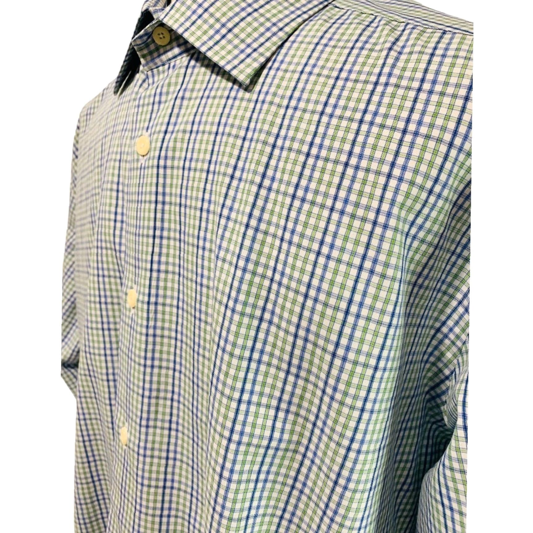 David Donahue VINTAGE David Donahue Mens Button Up Dress Shirt Plaid Green Blue 17.5 32/33 Regular Chest 26 Length 32.5 Sleeve 23 Mens Size 48R - 3 Thumbnail