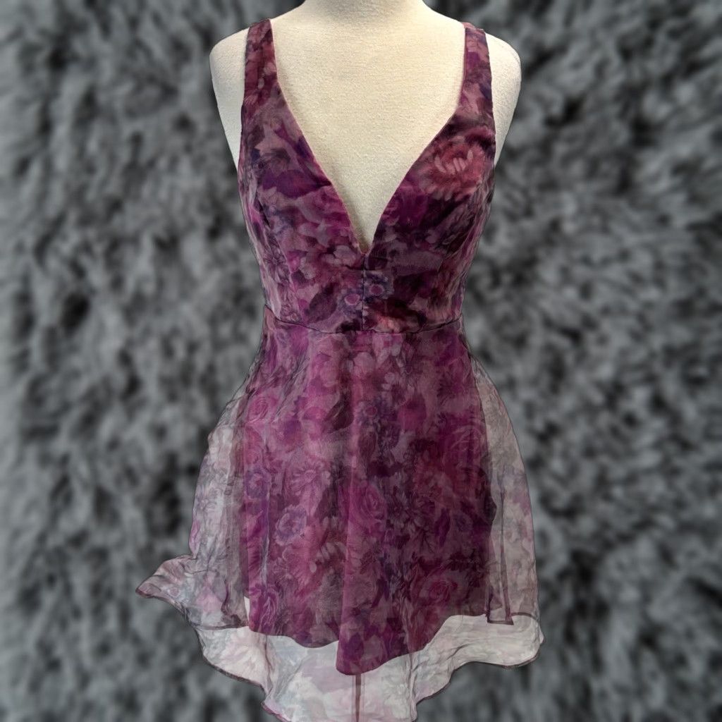 Lulus Lulus Imagine Romance Magenta Floral Print Organza Skater Dress Large NEW! Size L / US 10 / IT 46 - 1 Thumbnail