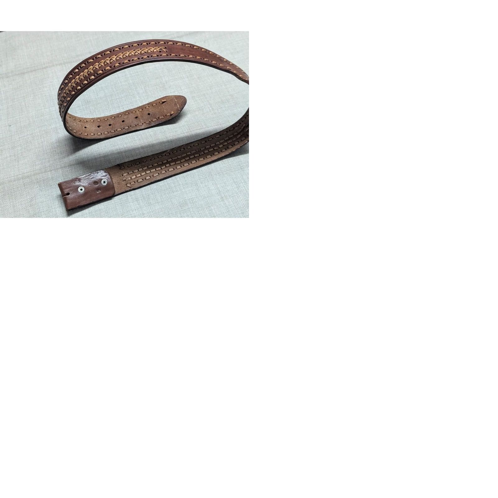 Vintage VINTAGE handcrafted western belt 34 brown leather cowhide full grain weave belt Mens Size 34 - 9 Thumbnail