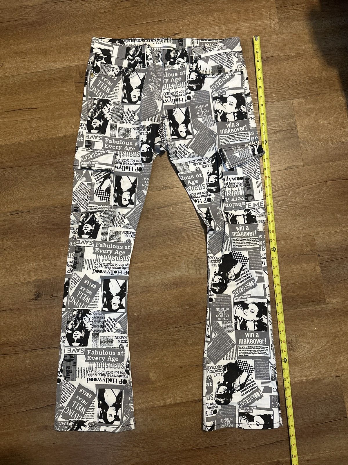Golden Denim Golden Denim The True Stacked Revista Newspaper Print Jeans Size US 32 / EU 48 - 4 Thumbnail