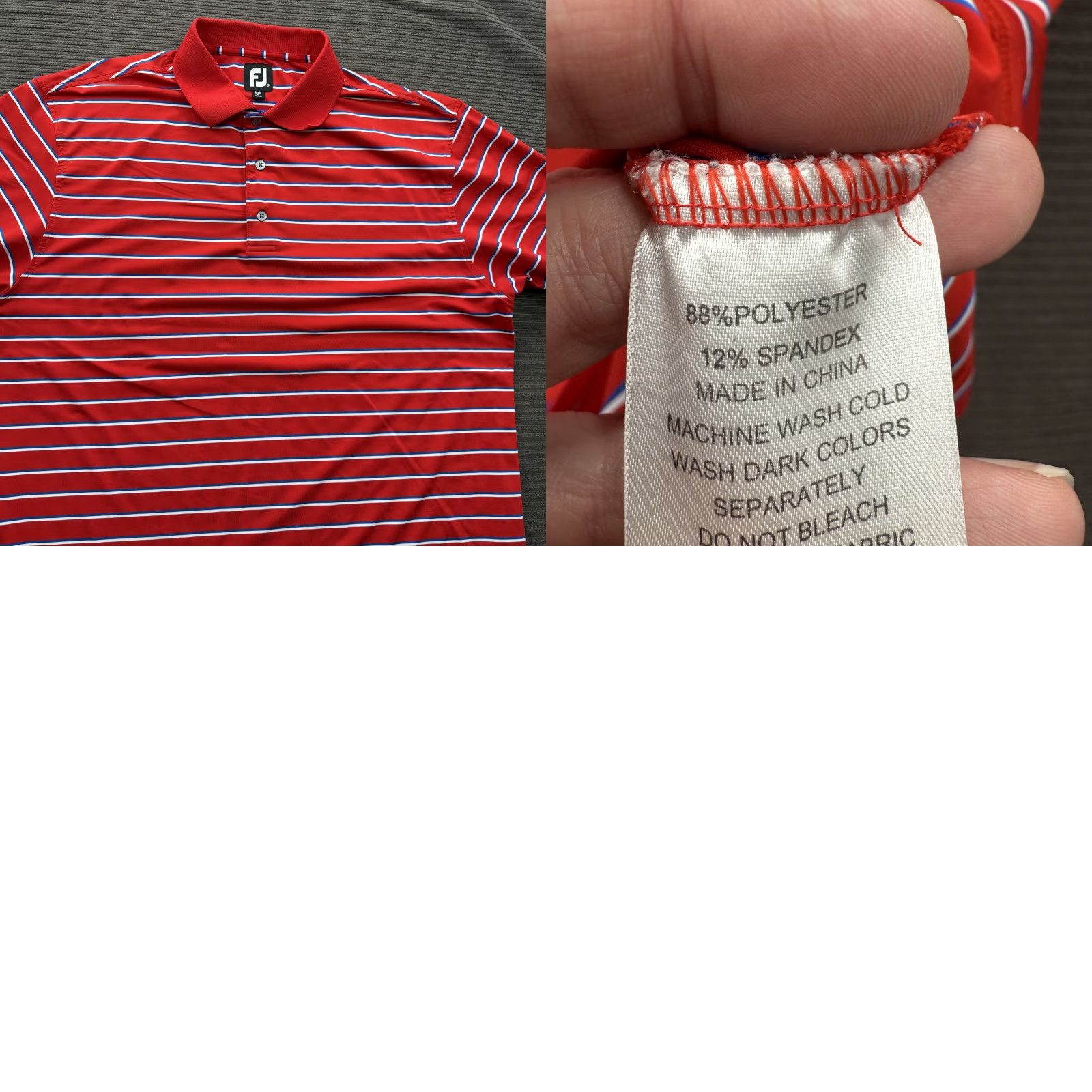 Footjoy FootJoy Polo Shirt Mens XL Red Blue White Striped Golf Performance Short Sleeve Breathable Moisture Wicking Size US XL / EU 56 / 4 - 8 Thumbnail