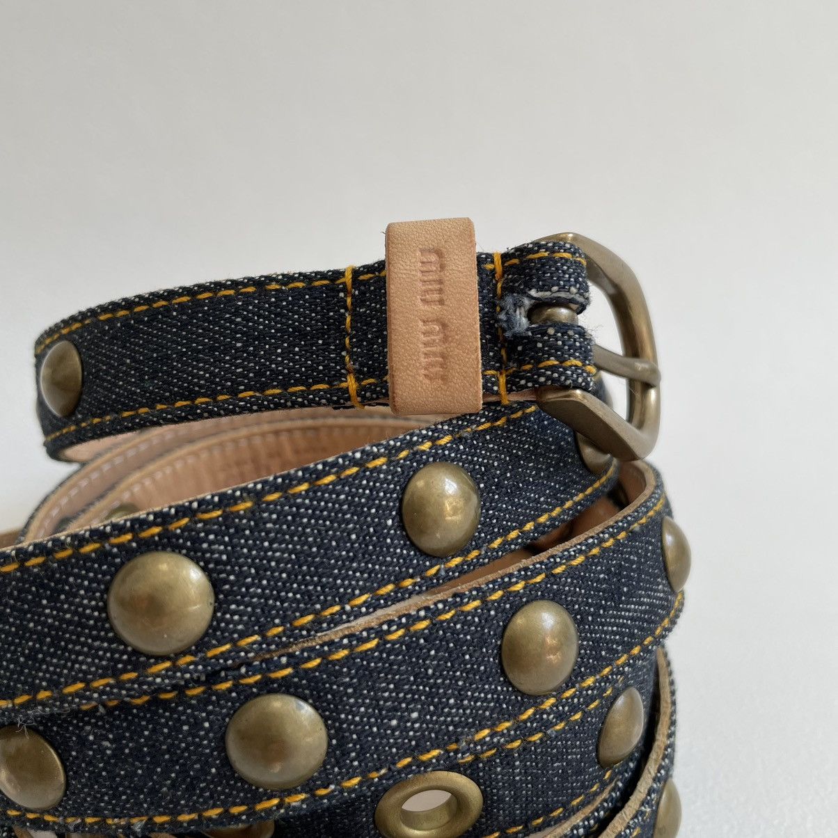Miu Miu Blue Studded Denim Double Wrap Belt Size 32 - 5 Thumbnail