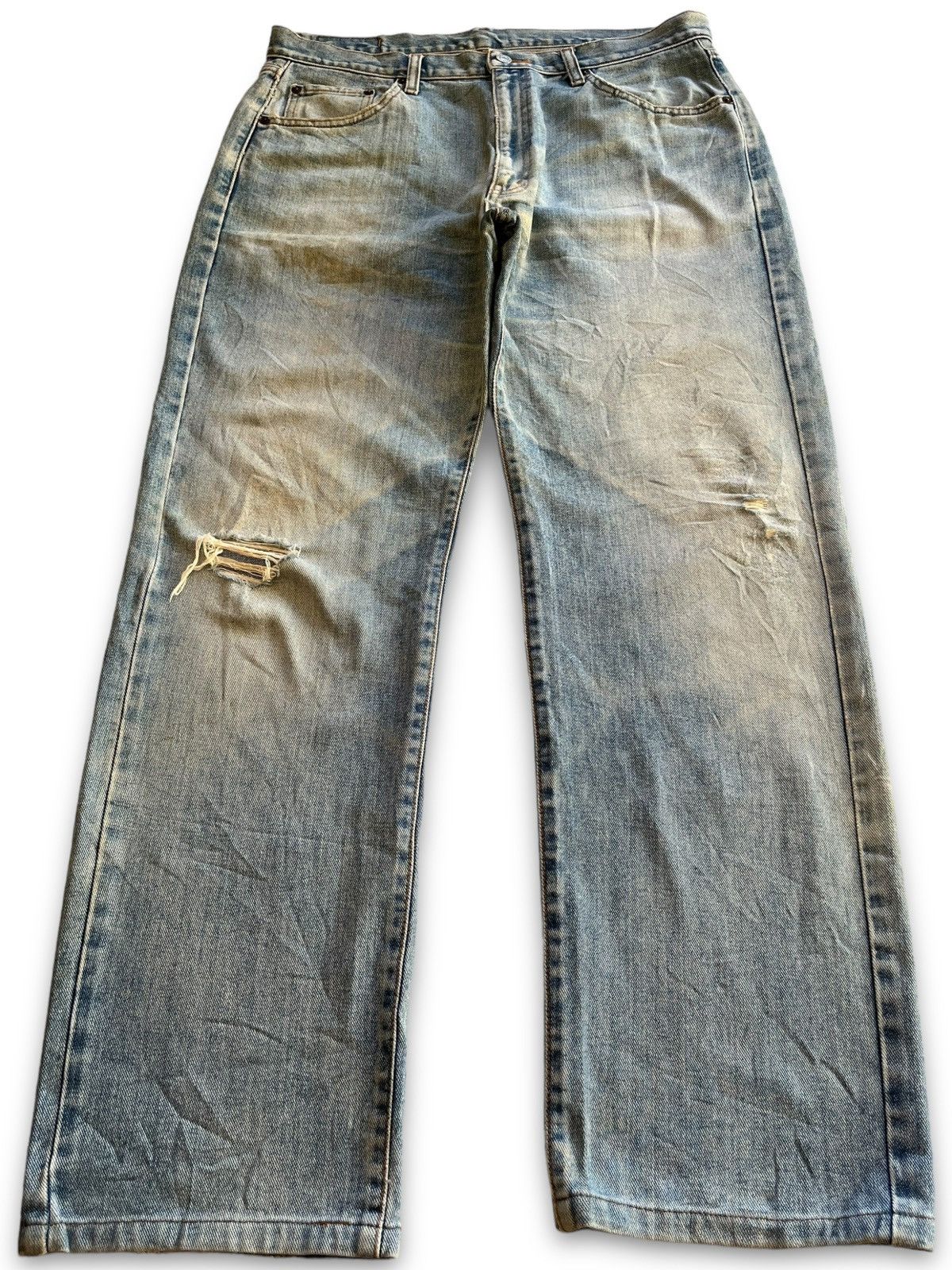 Japanese Brand Vintage Villand Blue Wash Distressed Baggy Jeans 35x31 Size US 35 - 1 Thumbnail