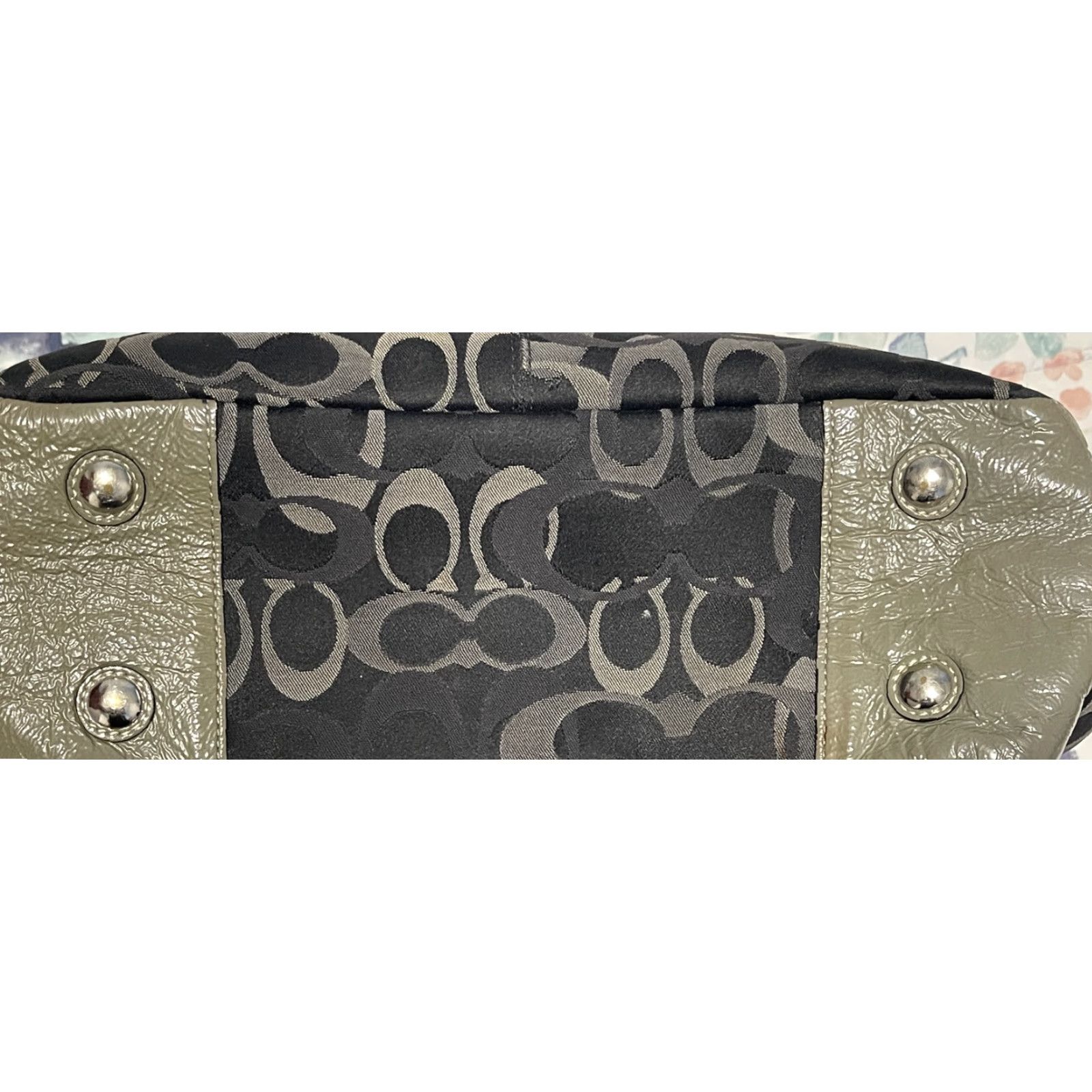 Coach Coach Black/Gray Optic Signature Patent Leather Trim Double Straps Bag Size ONE SIZE - 4 Thumbnail