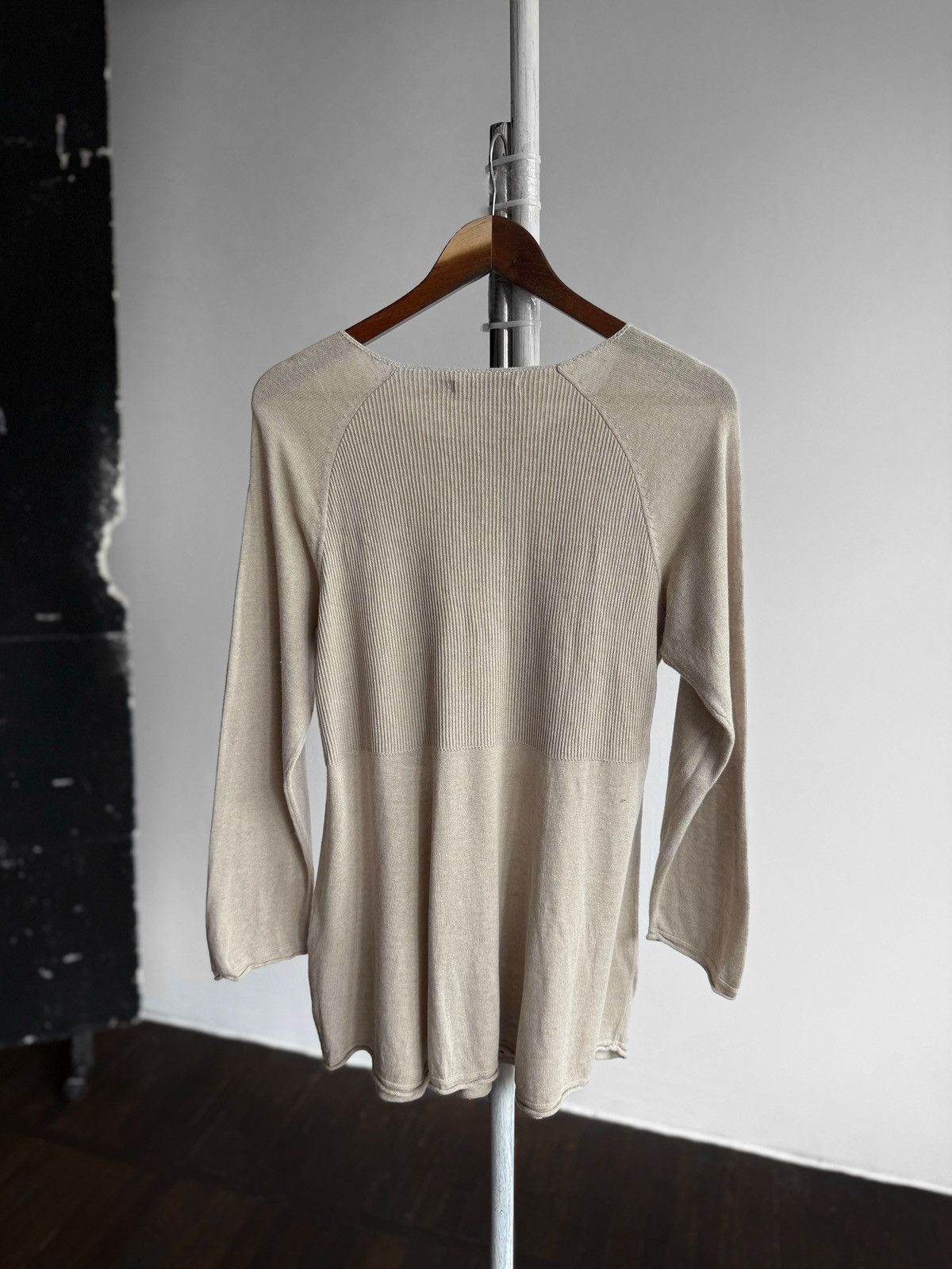 Gudrun Sjoden Gudrun Sjoden Beige Knit Top With Ribbed Detail Linen Cotton Size M / US 6-8 / IT 42-44 - 2 Thumbnail