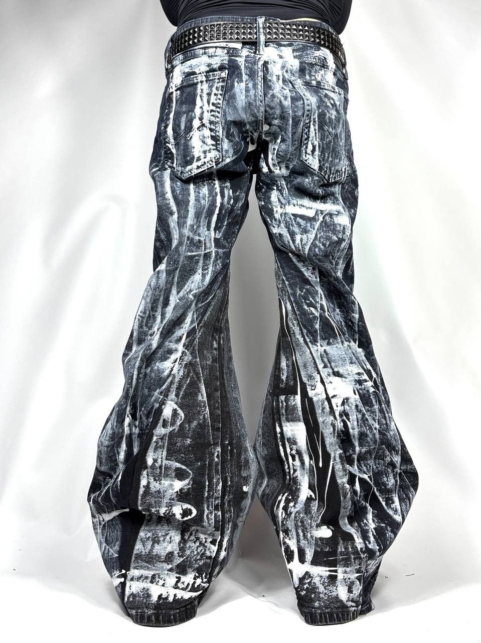Japanese Brand Custom Black Baggy Distressed Jeans Painted Wide Leg Size US 31 - 6 Thumbnail