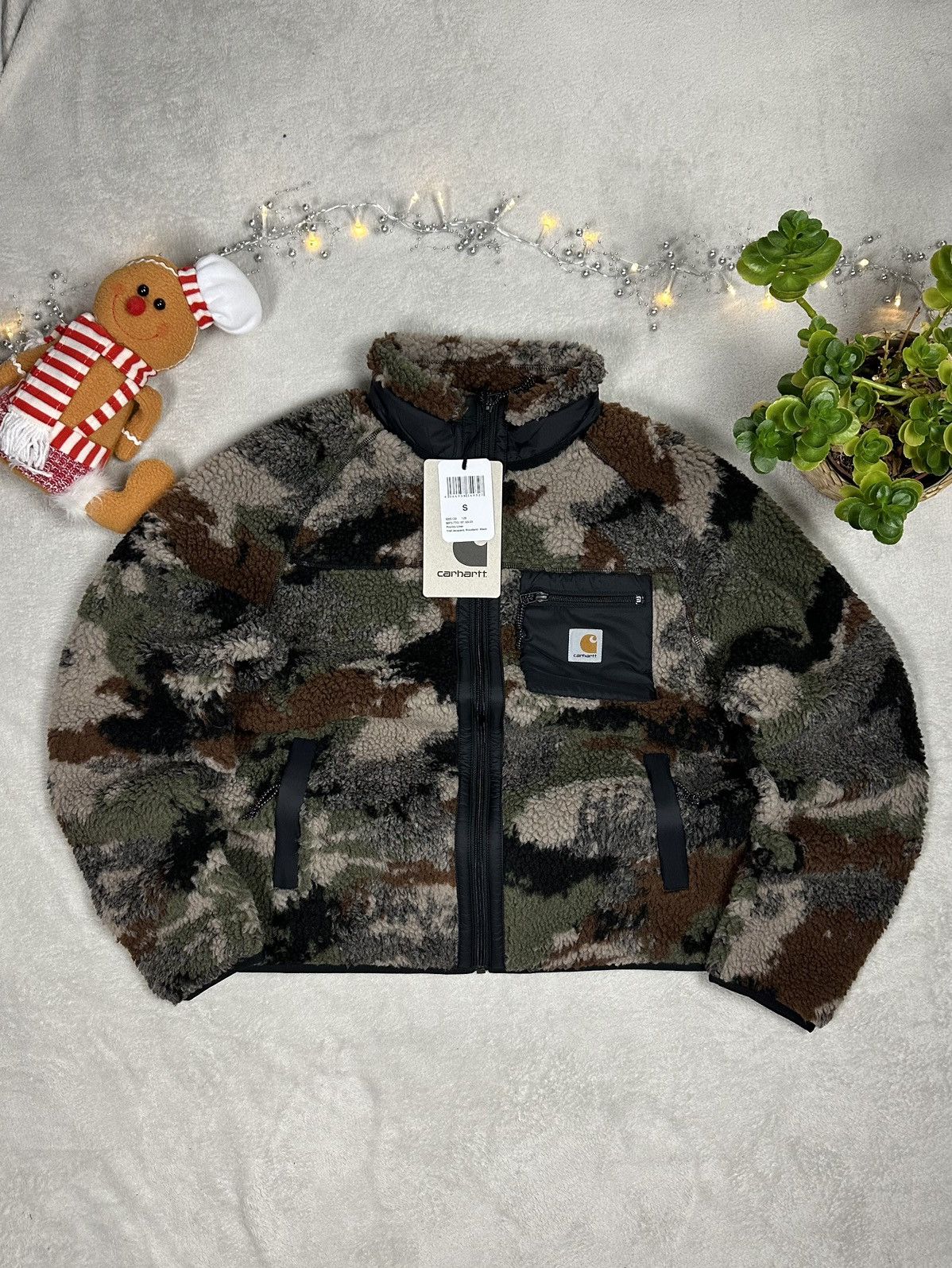 image of Carhartt Camo Box Logo Sherpa Y2K Streetwear Jacket, Men's (Size Small)