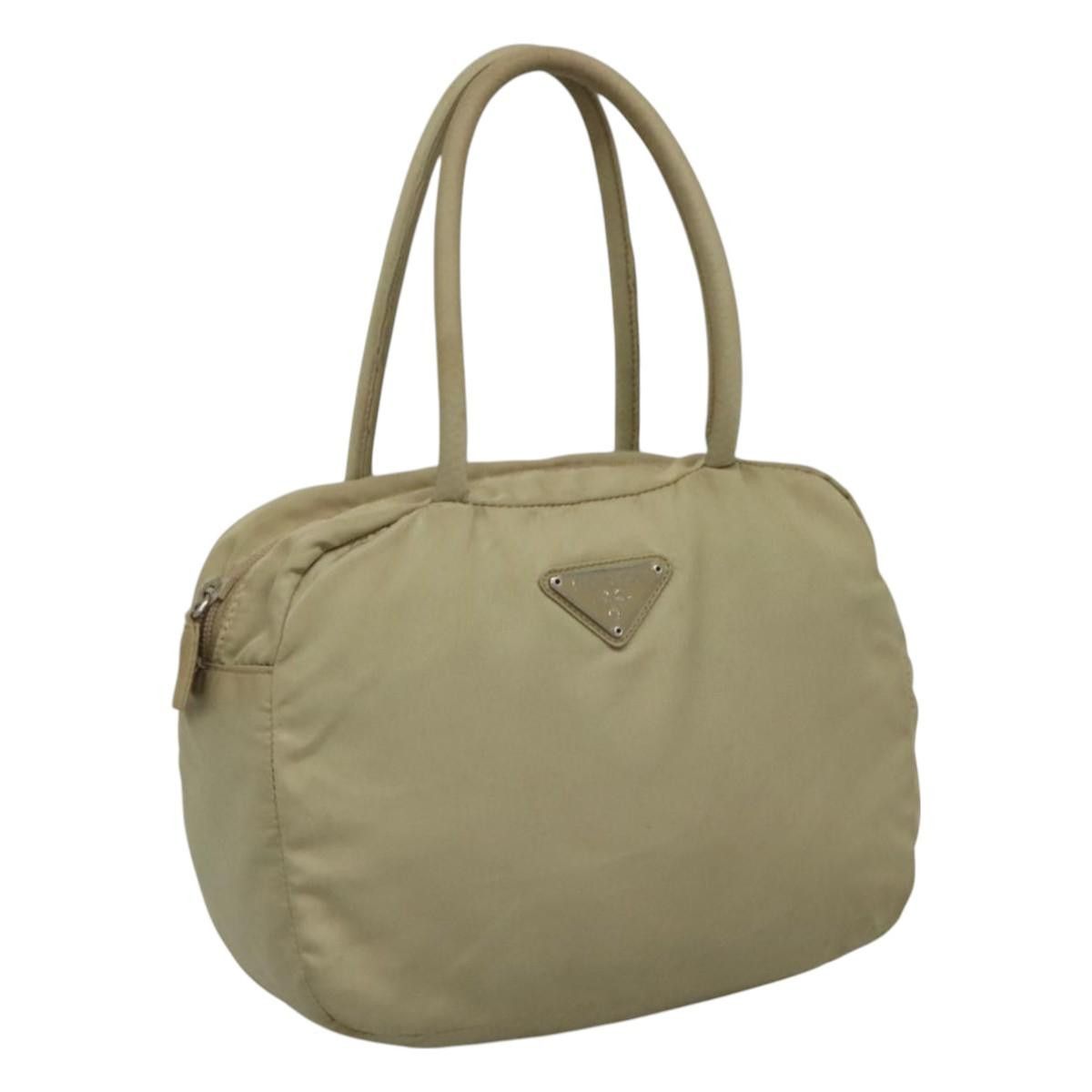 PRADA Hand Bag Nylon Beige Auth 114420