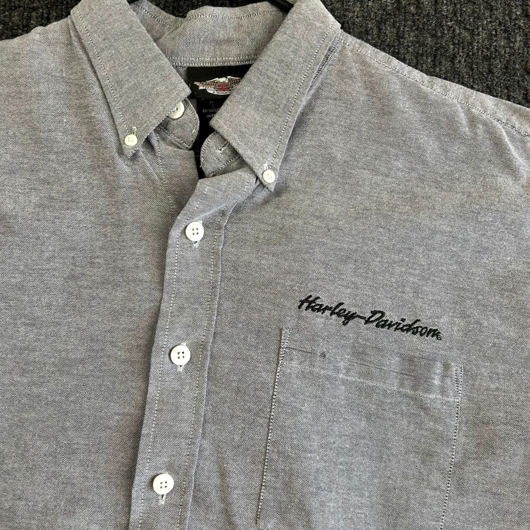 Harley Davidson VINTAGE Harley Davidson Shirt XL Gray Chambray Button-Up Embroidered Long Sleeve Mens Size US XL / EU 56 / 4 - 2 Thumbnail