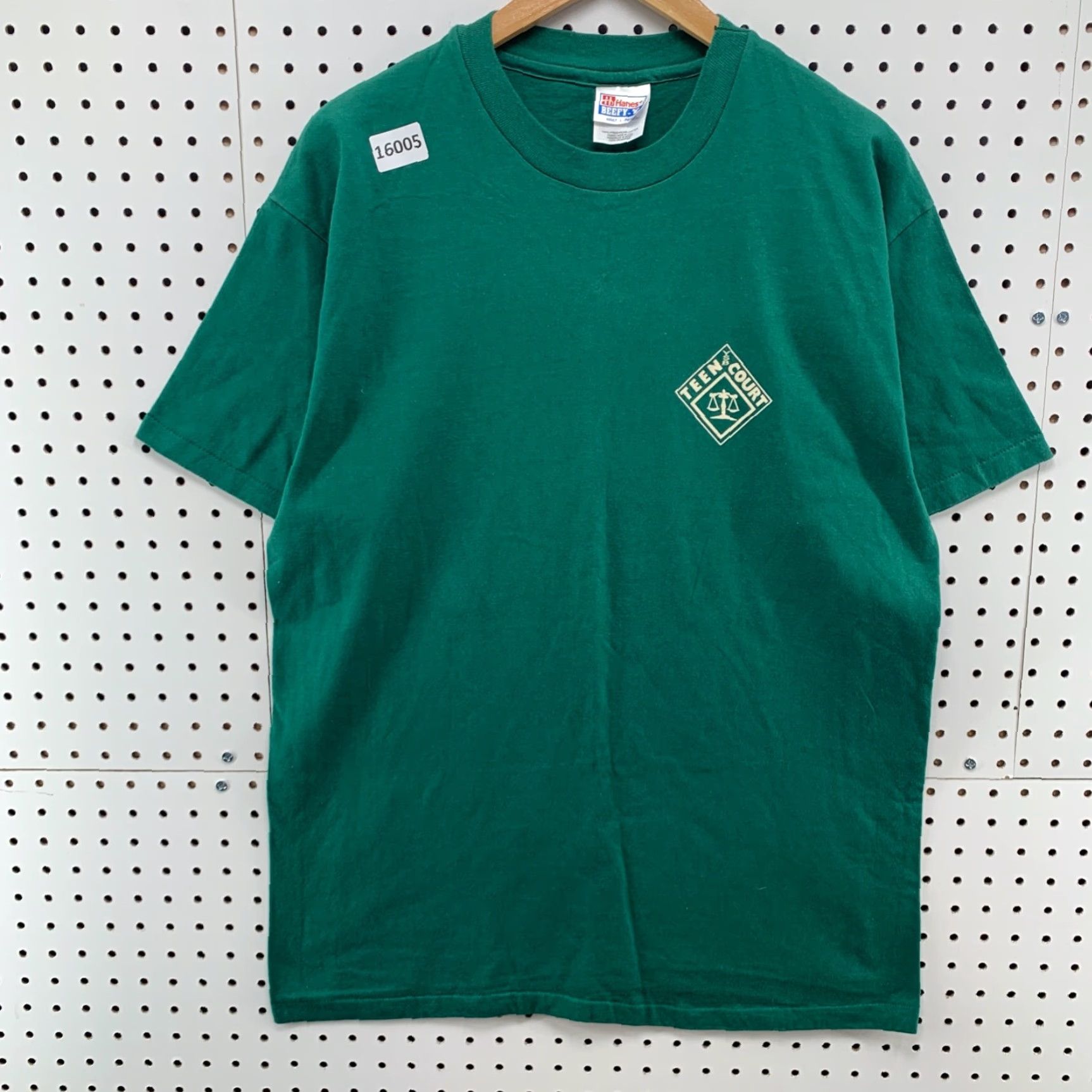 Hanes Vintage Teen Court Shirt Single Stitch Green Adult Large Short Sleeve TEE Size US L / EU 52-54 / 3 - 6 Thumbnail