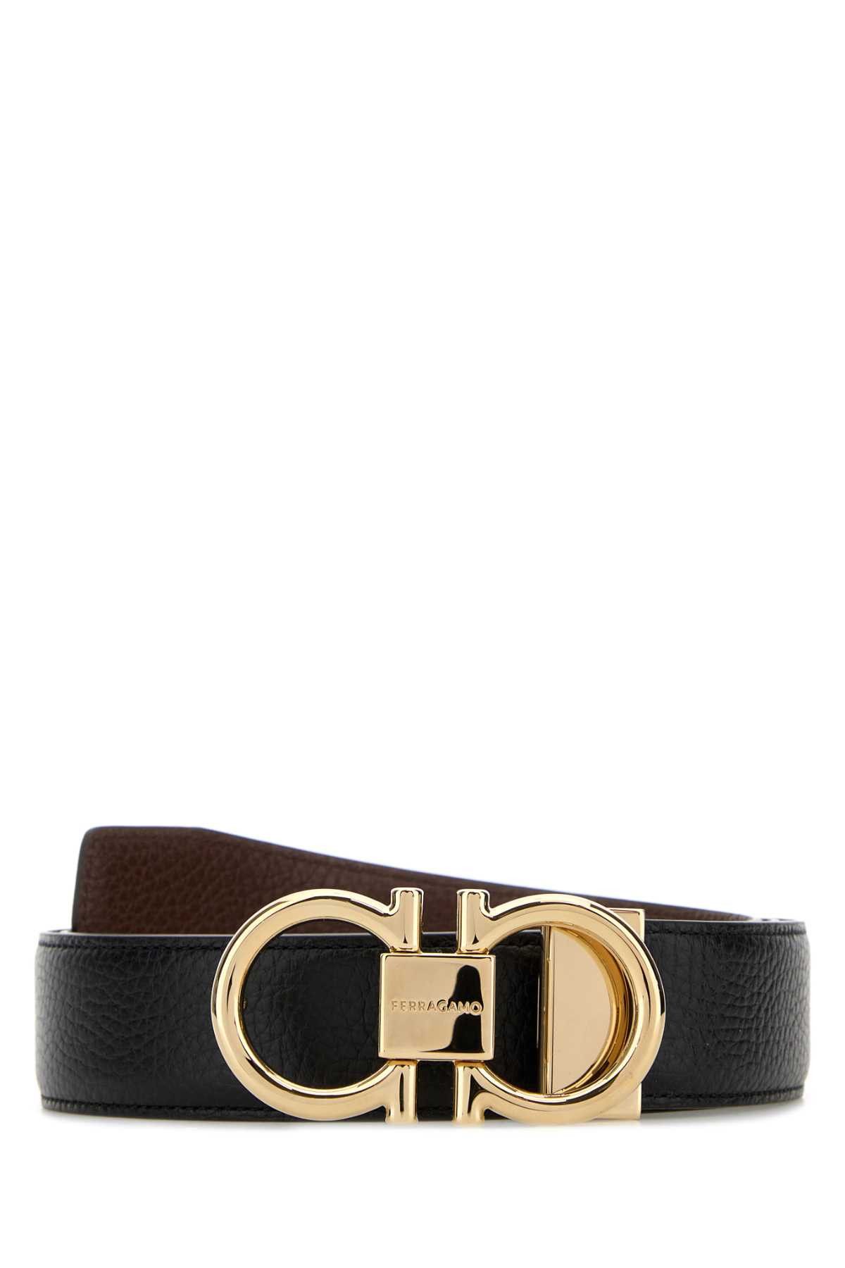 Salvatore Ferragamo Black Leather Reversible Belt Size ONE SIZE - 1 Thumbnail
