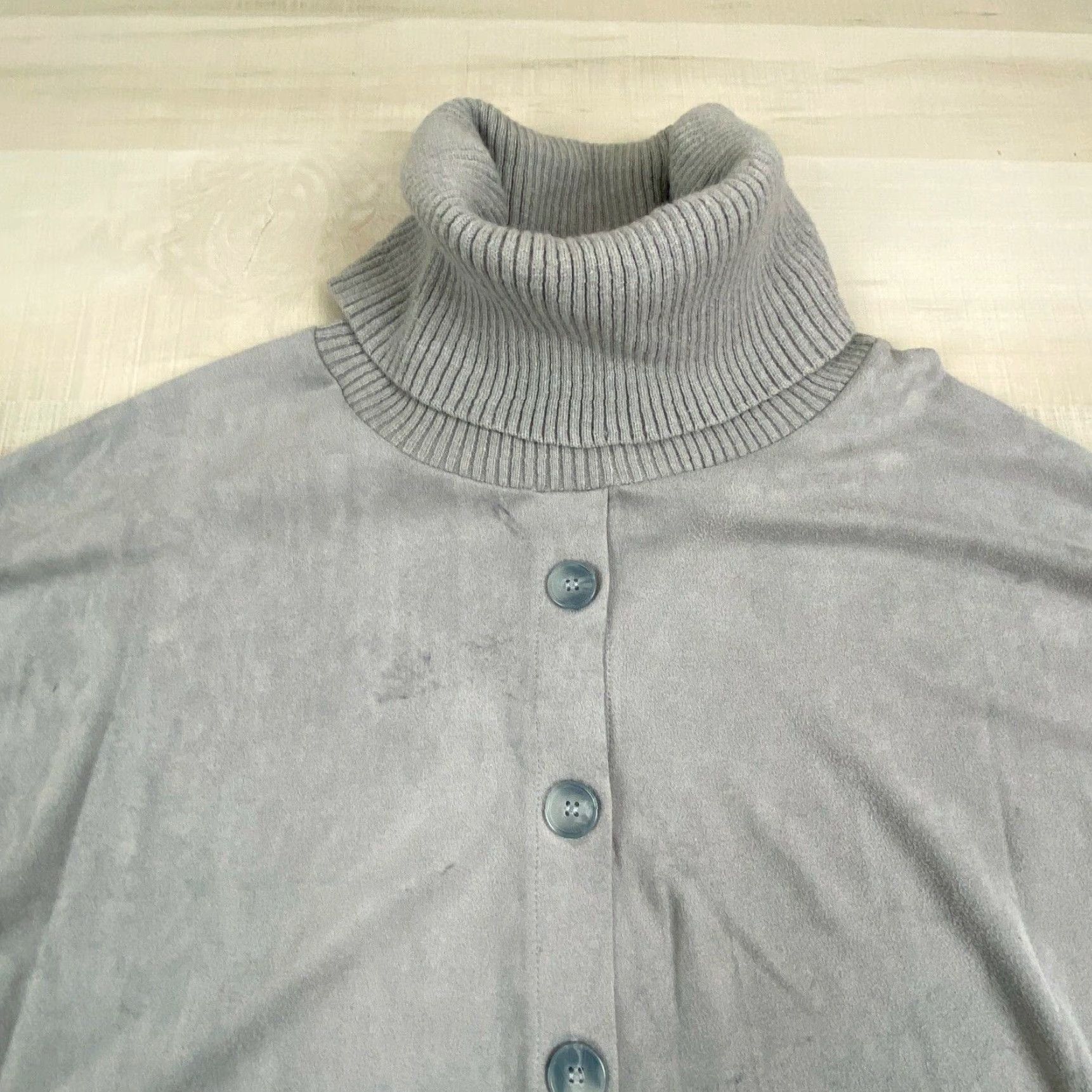 Vintage Fate Womens Poncho Sweater Large Gray Faux Suede Cowl Turtleneck Oversized Size L / US 10 / IT 46 - 2 Thumbnail