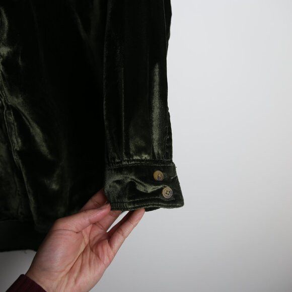 Anthropologie Pilcro Hadley Relaxed Buttondown Velvet Shirt Dark Green Size XXS / US 00 / IT 34 - 4 Thumbnail