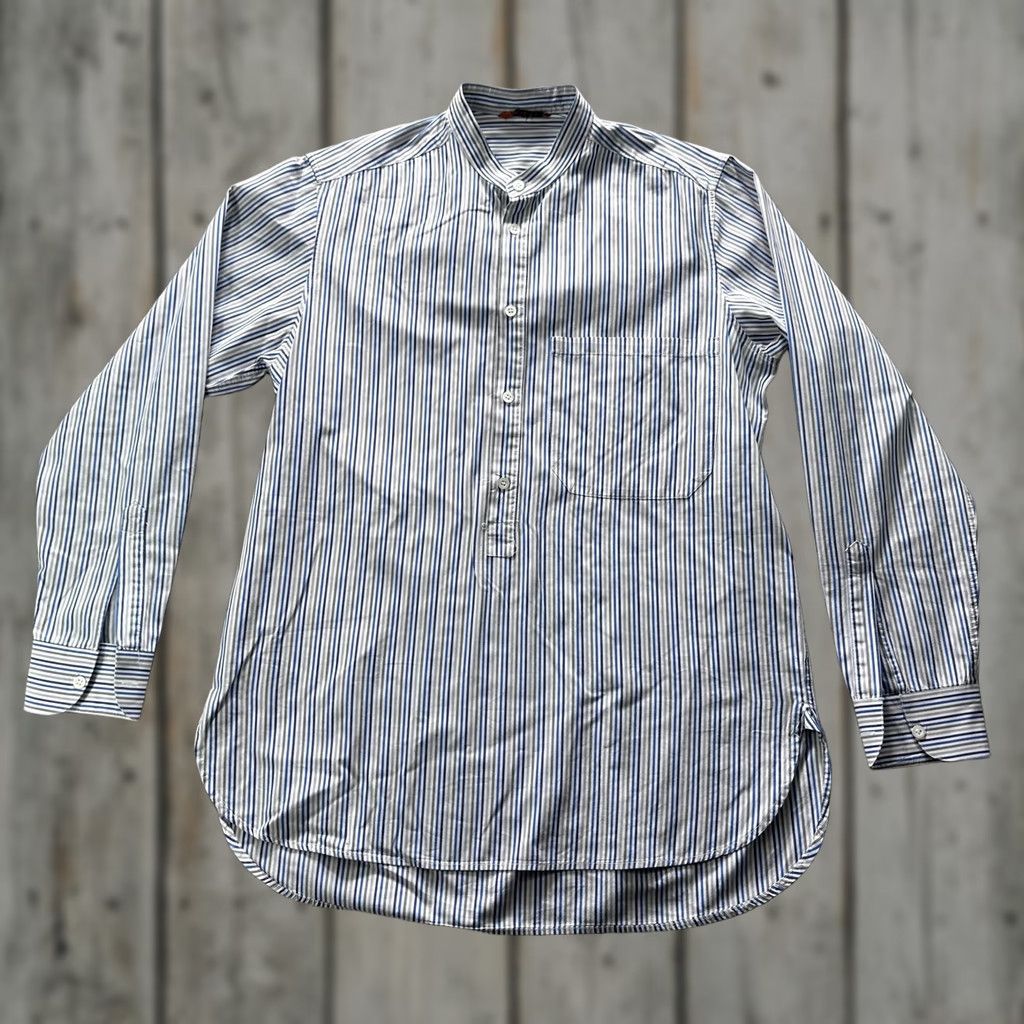 Barena VINTAGE Barena Shirt Mens Large Blue Stripe Band Collar Long Sleeve Popover Cotton Size US L / EU 52-54 / 3 - 1 Thumbnail