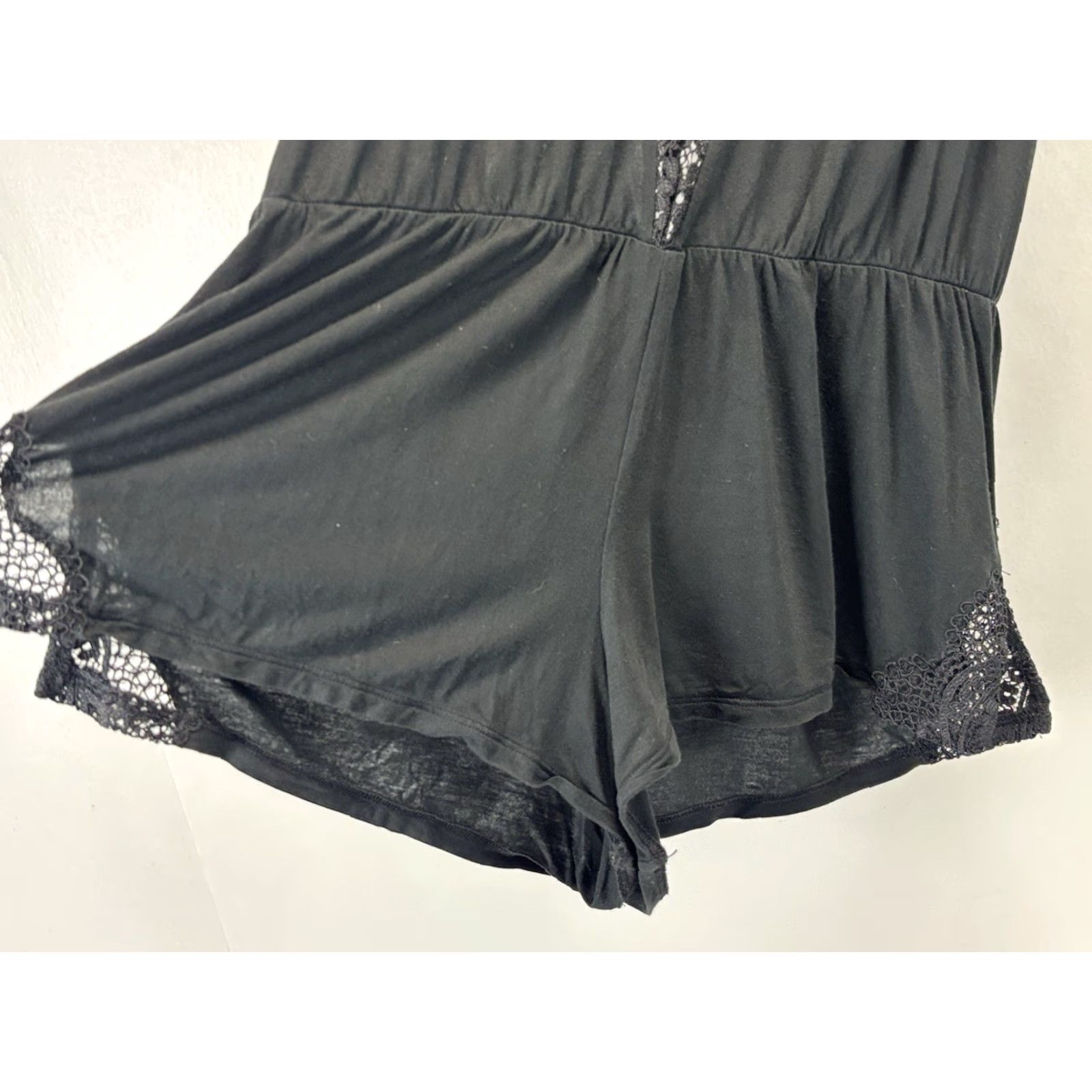 Victoria's Secret VICTORIA’S SECRET Teddy Short Romper One Piece Women’s M Black Lace Trim Strappy Sleeveless Pull On Size 32" / US 10 / IT 46 - 3 Thumbnail