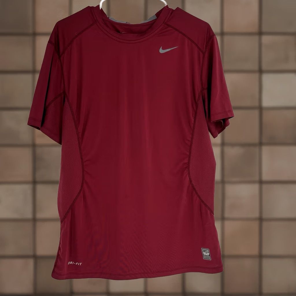 Nike Nike Pro Combat Dri-Fit Fitted Compression T-Shirt Men L Burgundy Red Nike Logo Crew Neck Short Sleeve Sports Activewear Size US L / EU 52-54 / 3 - 1 Thumbnail