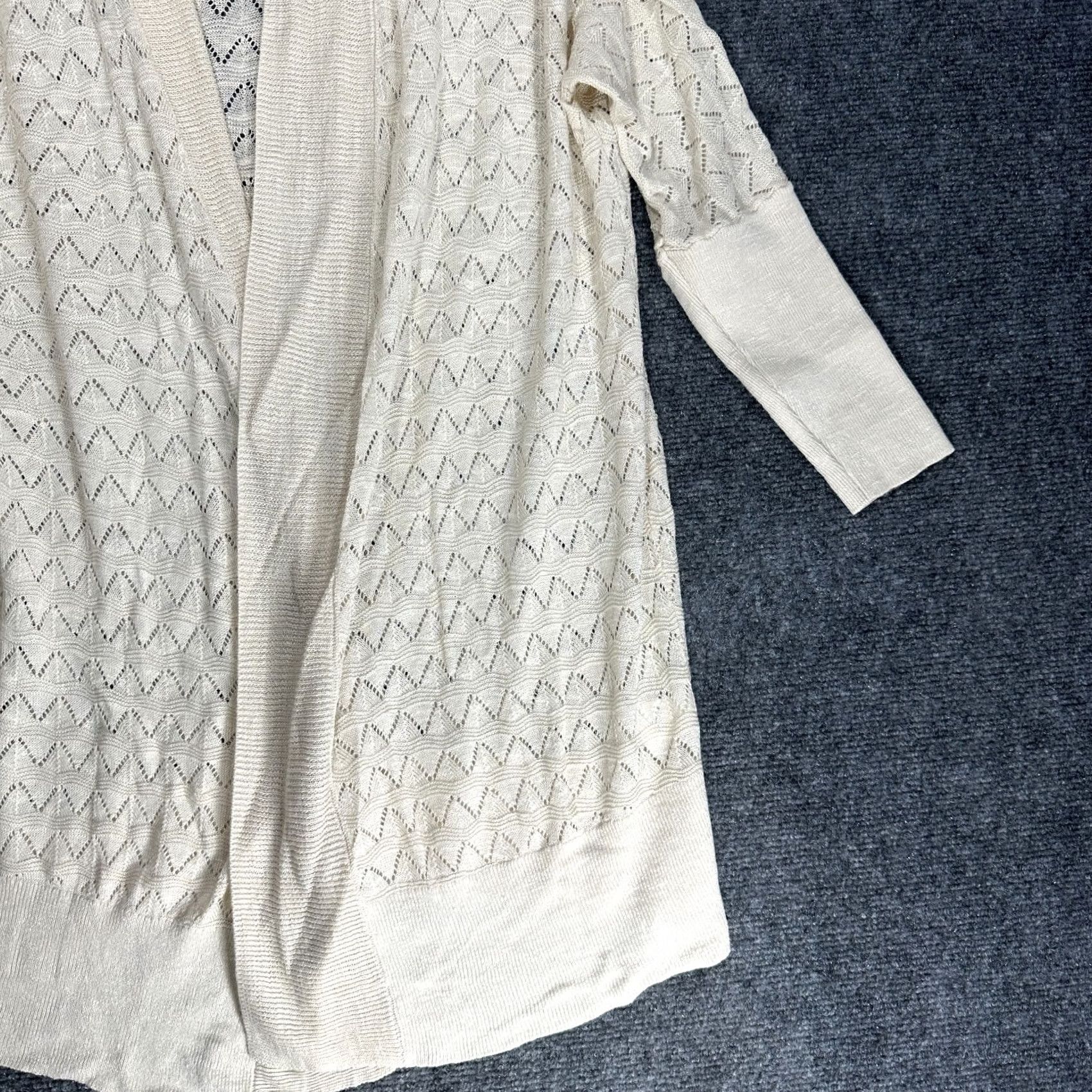Lucky Brand Lucky Brand Cardigan Sweater Womens Small Open Knit 3/4 Sleeve Beige Linen Blend V-Neck Summer Fall Winter Size S / US 4 / IT 40 - 3 Thumbnail